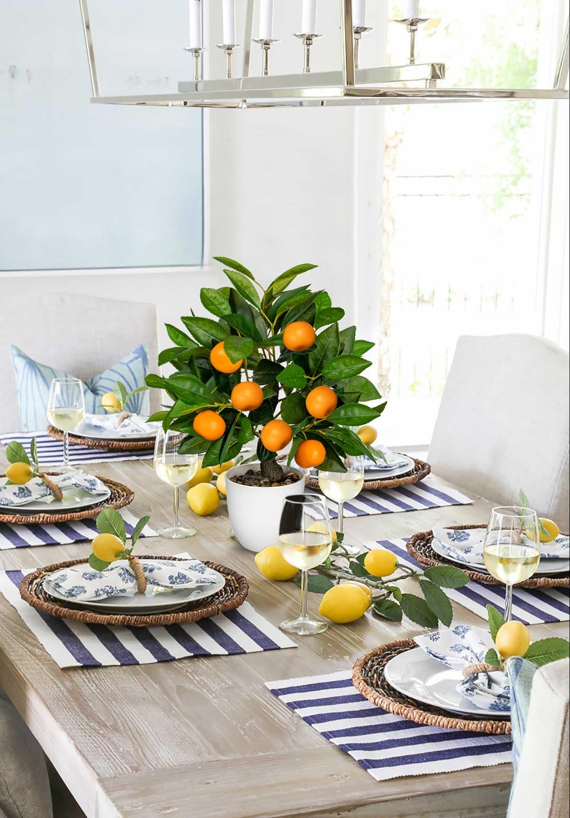 Artificial Potted Plants 16.1 inches Fake Orange 4in, Citrus Tree/White Pot