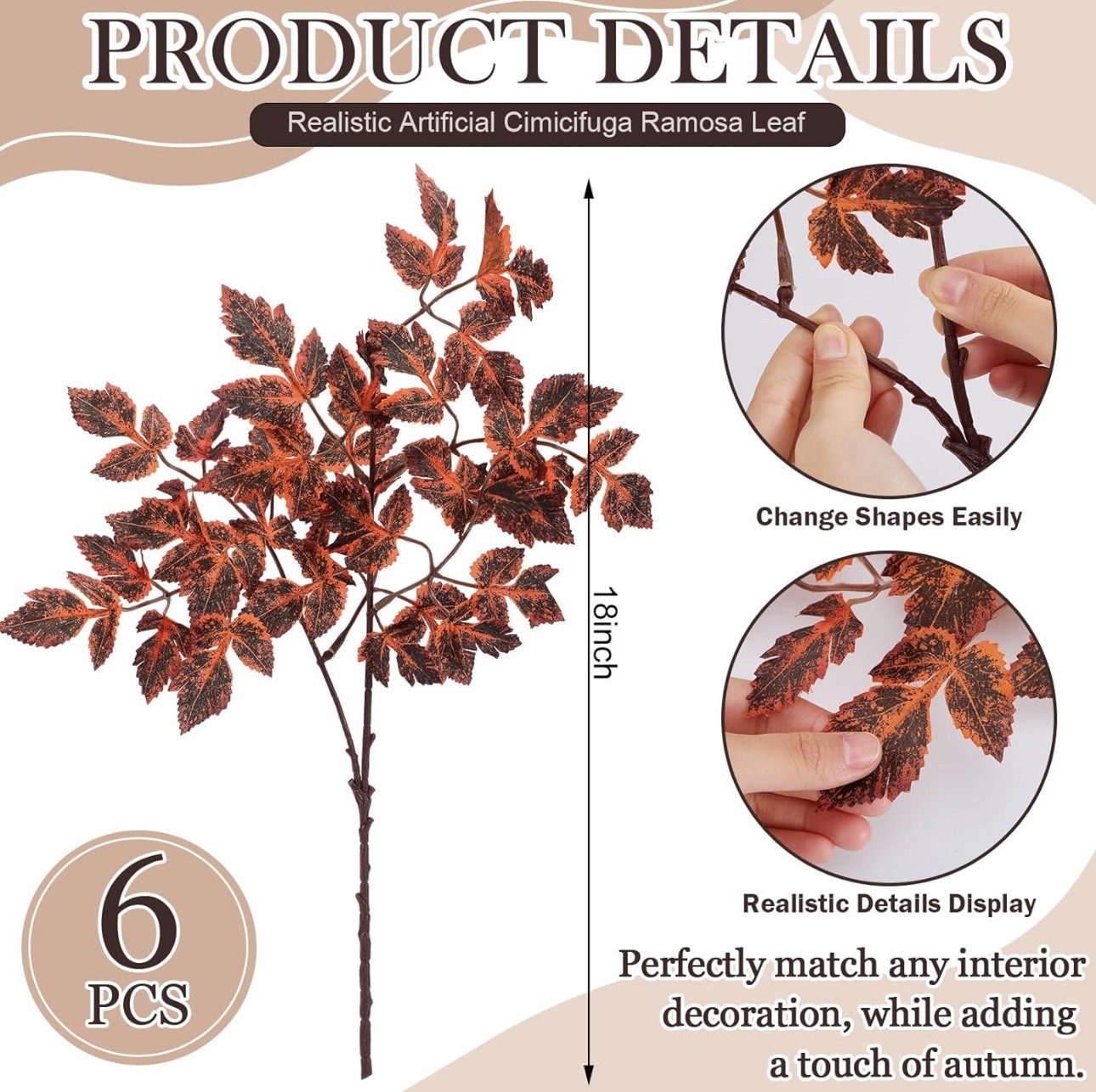 6 Pack Artificial Cimicifuga Plant Leaf Spray Faux Plum Cimicifuga Ramosa Lea…