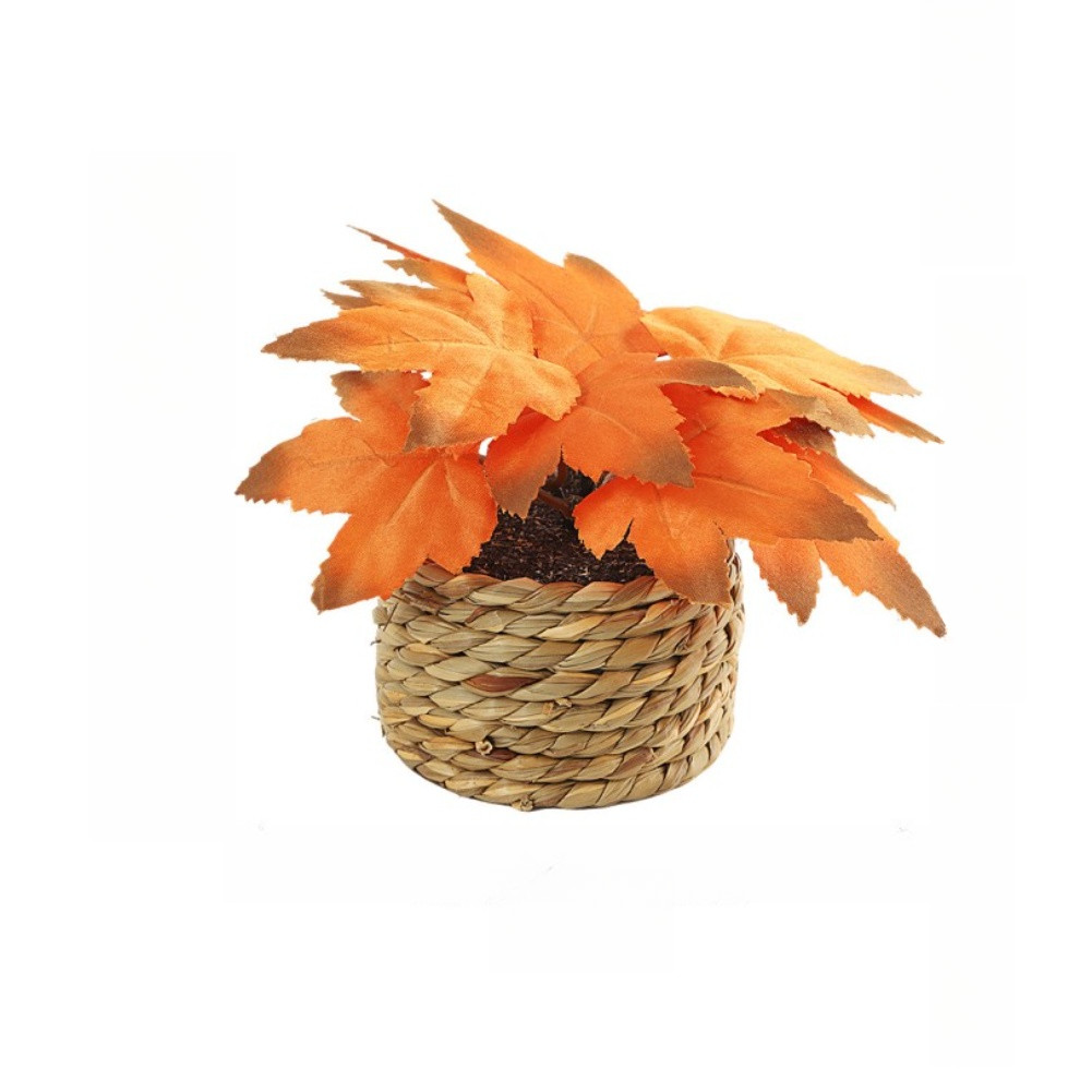 Lightweight Artificial Maple Leaf Decor in Handwoven Grass Pot for Easy Storage