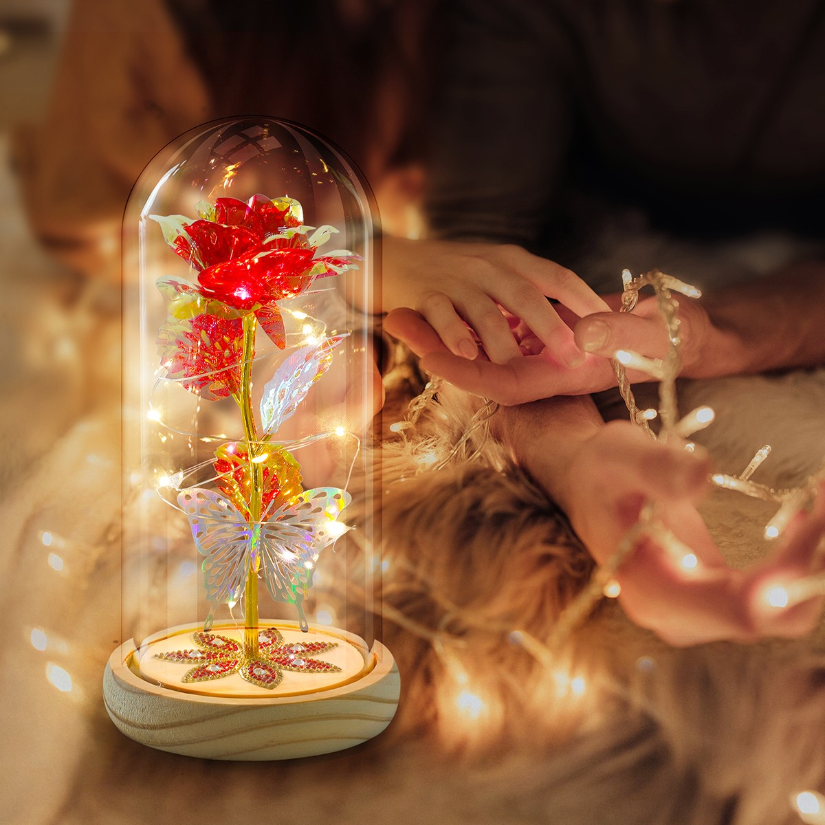 Glass Rose in Glass Dome, Light up Flower, Eternal Roses Christmas Birthday Gift