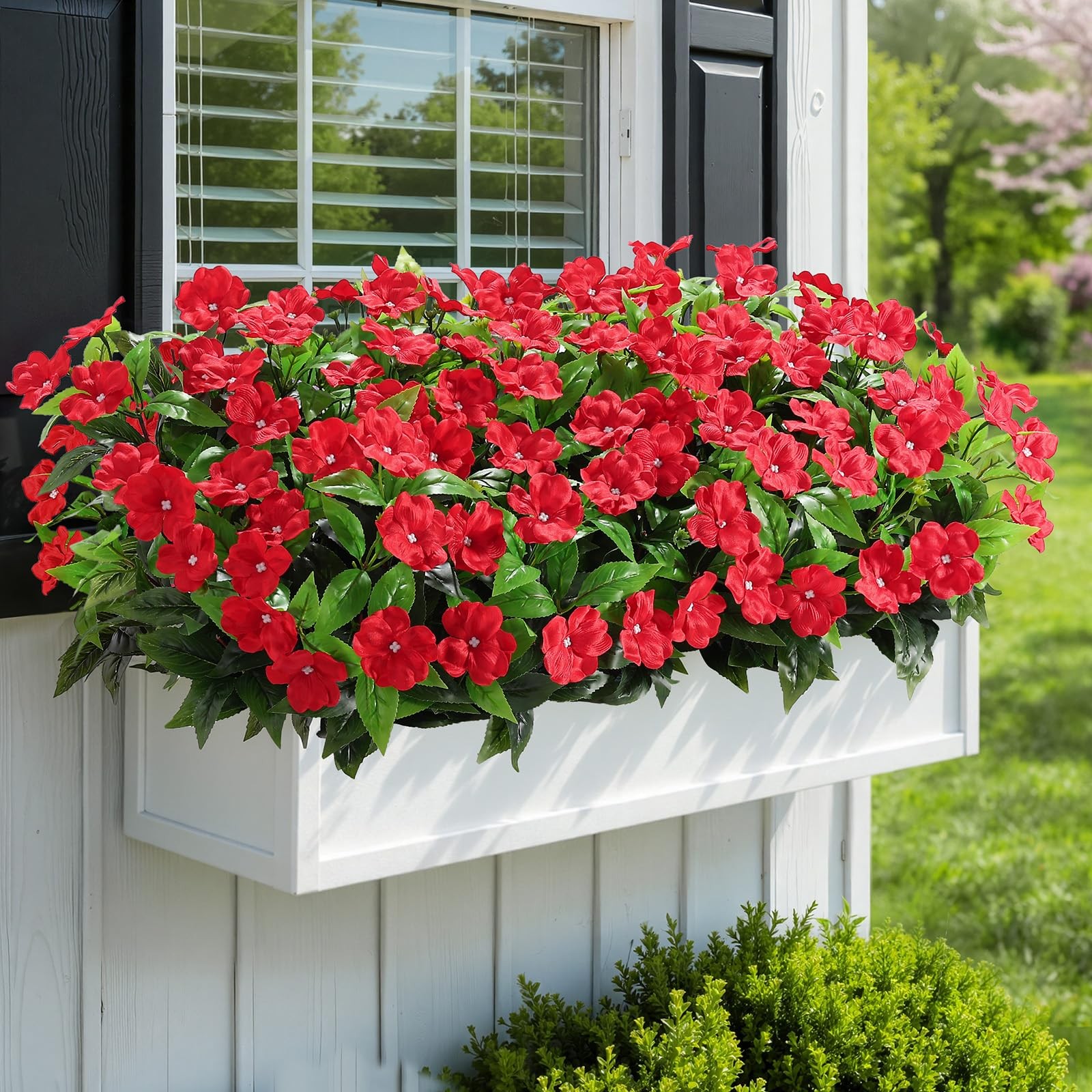8 Bundles Artificial Impatiens Flowers Faux Silk Plant for Indoor Outdoor Dec…