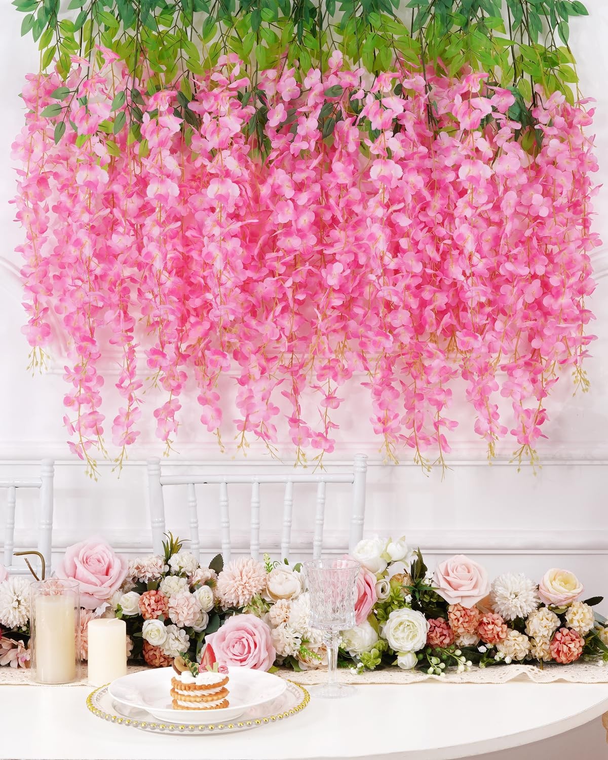 40 PCS 3.6 Ft Pink Artificial Wisteria Hanging Flowers Fake Vines Party Decor