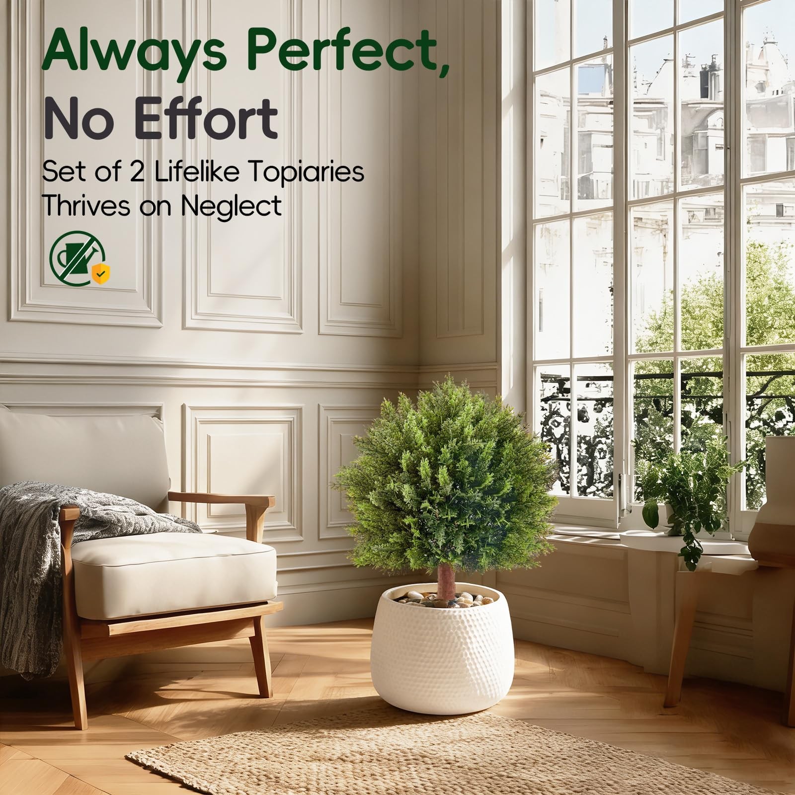 24.8″ Artificial Cedar Topiary Trees Set, 2 Pack Faux Cypress Plants UV Resis…