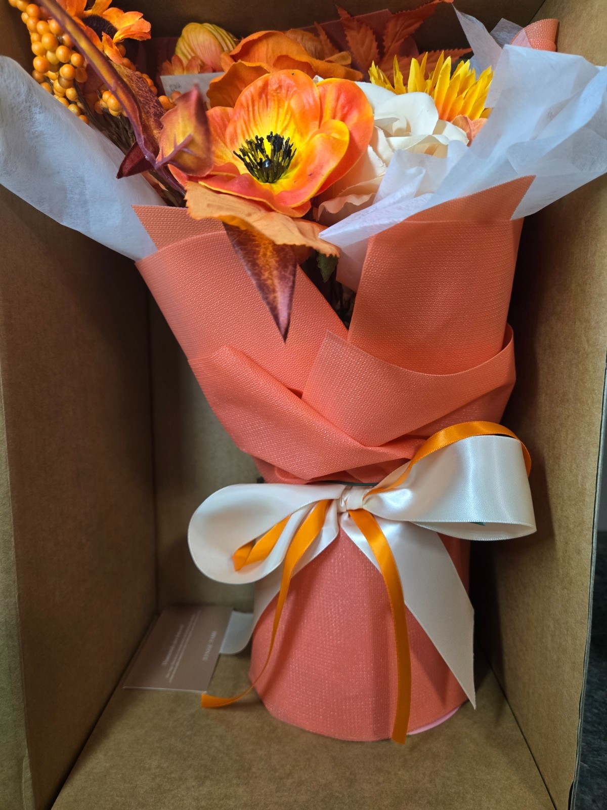 Tinge Time Preserved Flower Bouquet, Orange Artificial Flowers