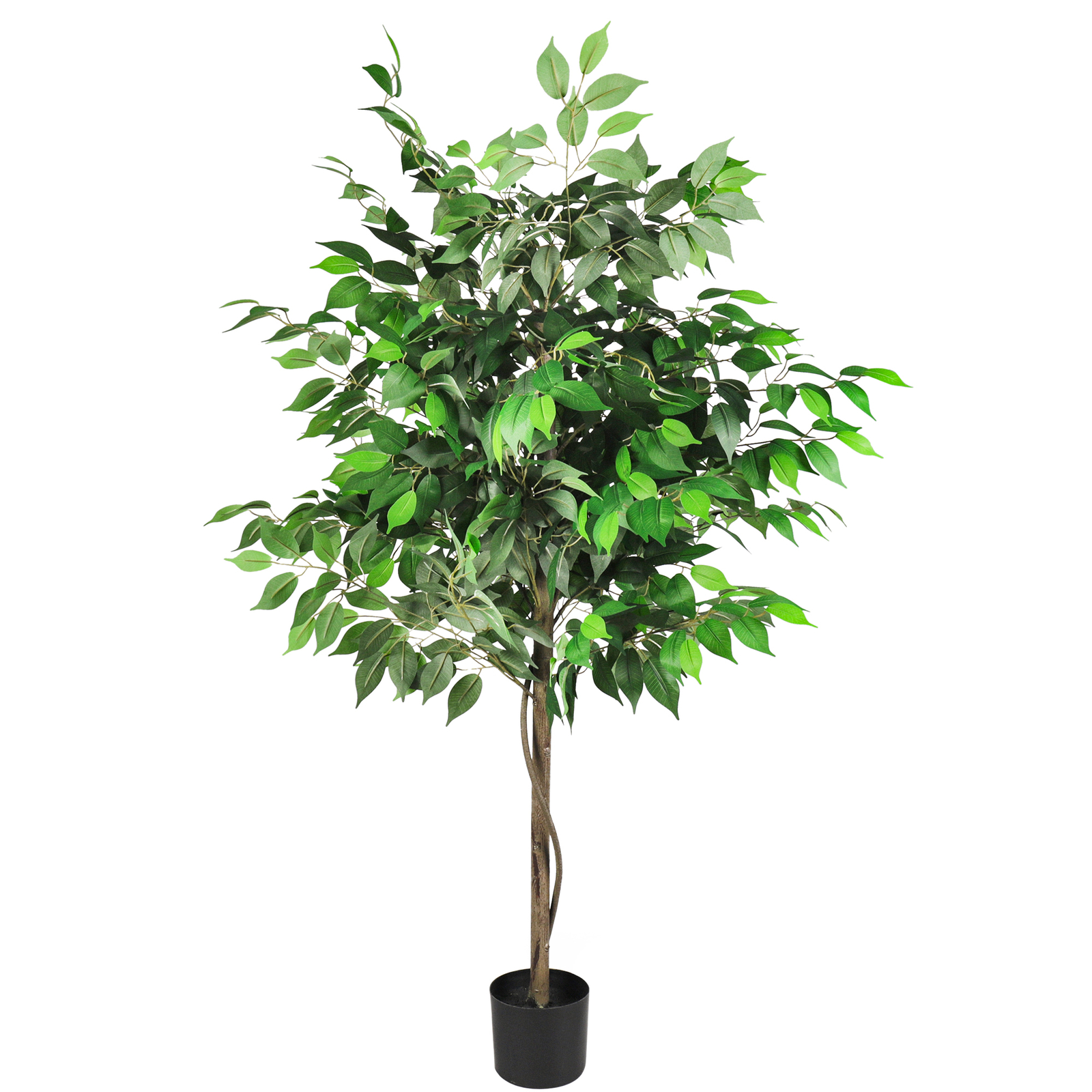 Artificial Ficus Tree Silk Faux Ficus Plant with Plastic Pot for Home Decor