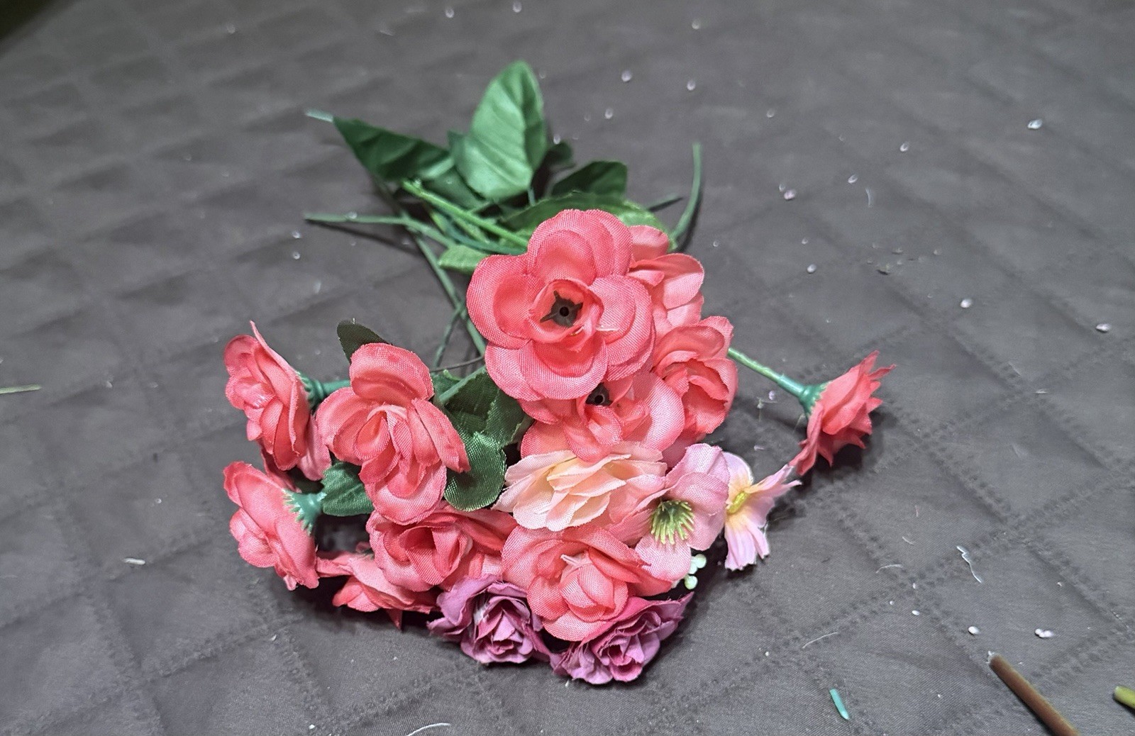 Large Lot / Box of Miscellaneous Artificial Silk Flowers – Bright Pink Shades
