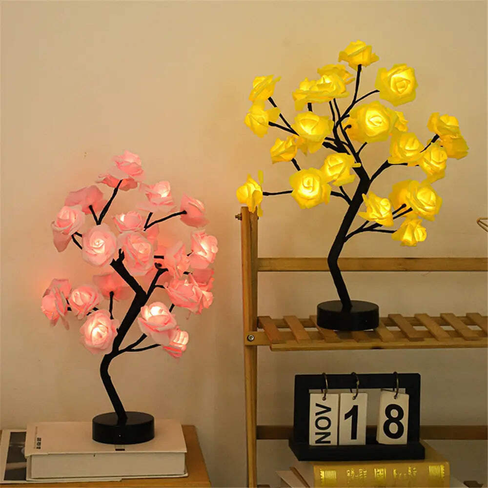 LED Rose Flower Table Lamp USB Fairy Light Tree Christmas Wedding Home Decor