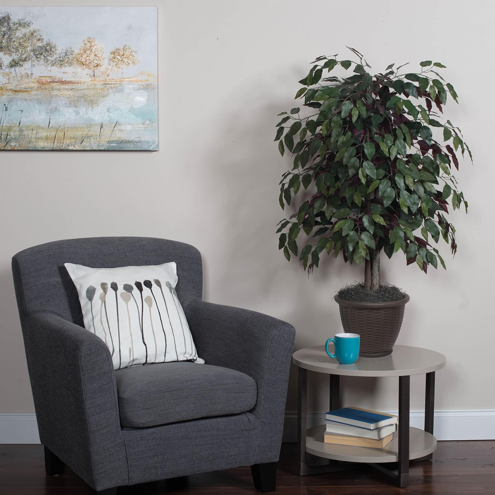 Vickerman 4′ Artificial Capensia Bush. Gray Square Plastic Container