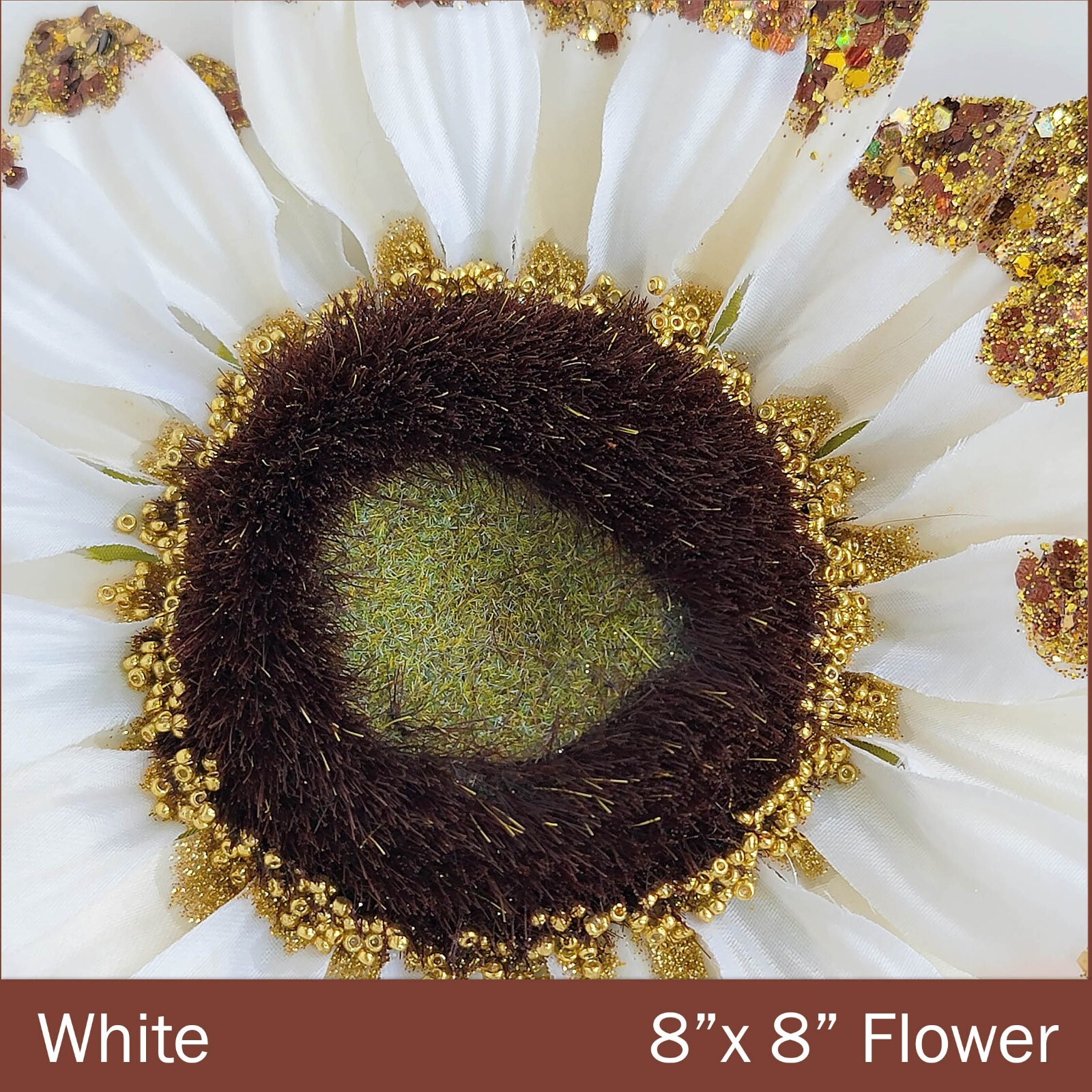 HANDMADE Faux Sunflower Sparkle Artificial WHITE Sunflower w/ Gold Glitter Piece
