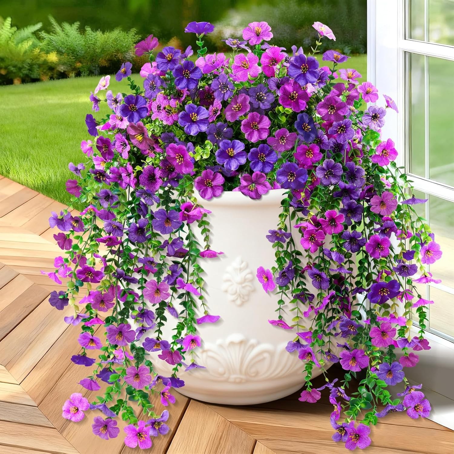 2 Pcs Artificial Hanging Flowers, UV Resistant Fake Flowers with Flexible Stems,