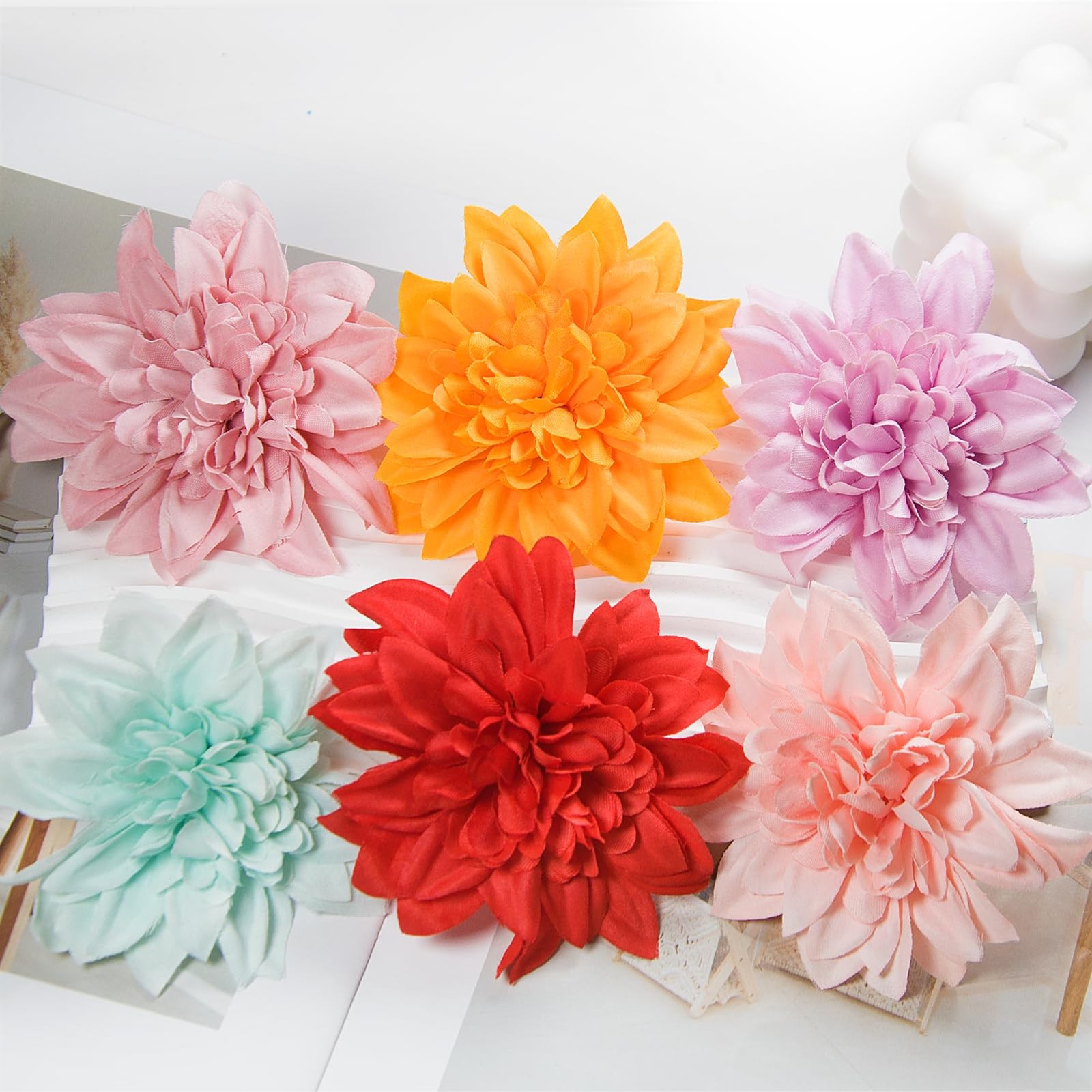 12 Pcs Fake Flowers Stemless Dahlia Flower Heads, 3.9 inch Dahlia Orange Arti…