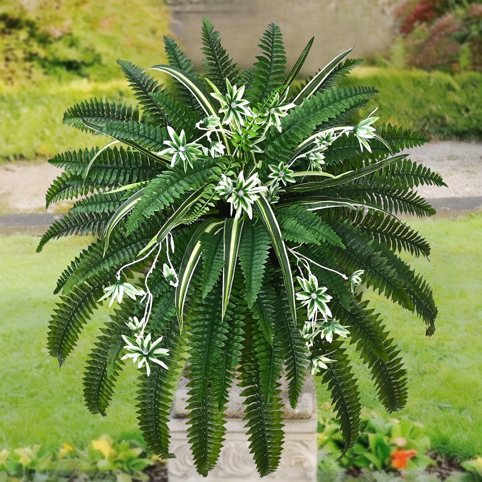 2 Pcs 48″ Large Faux Boston Ferns – Realistic UV Resistant Artificial Plants for