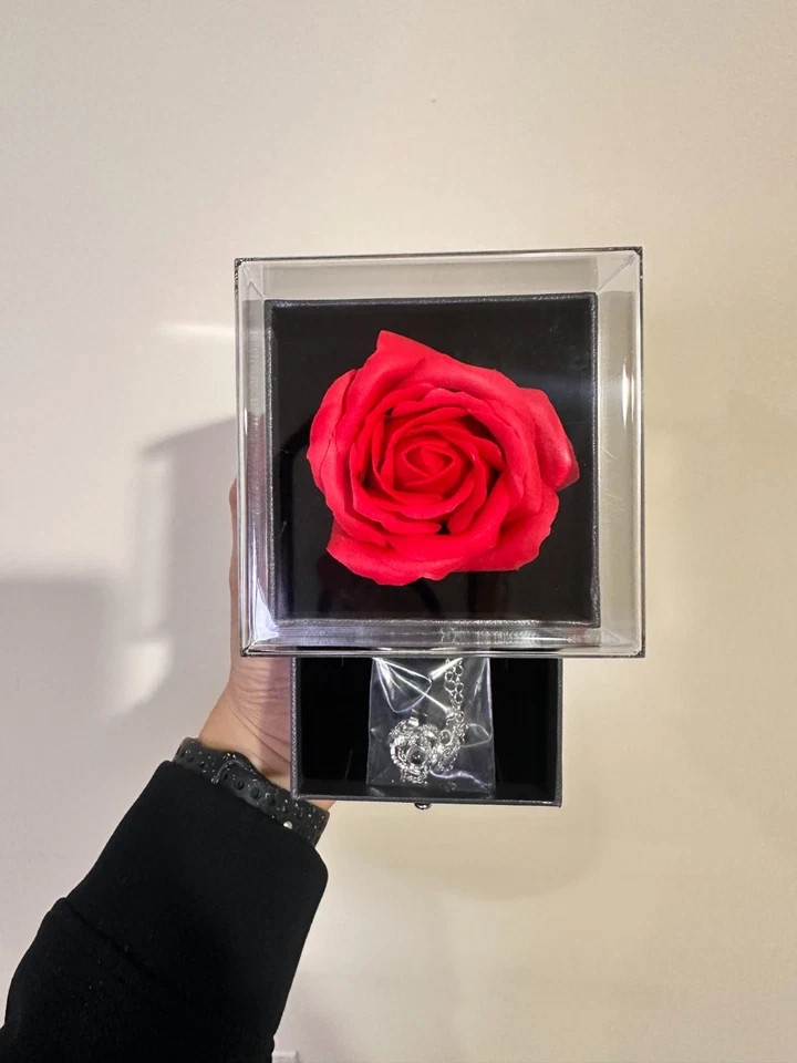 Preserved Eternal Rose Flower Gift Box With Necklace – Romantic Gift for Her