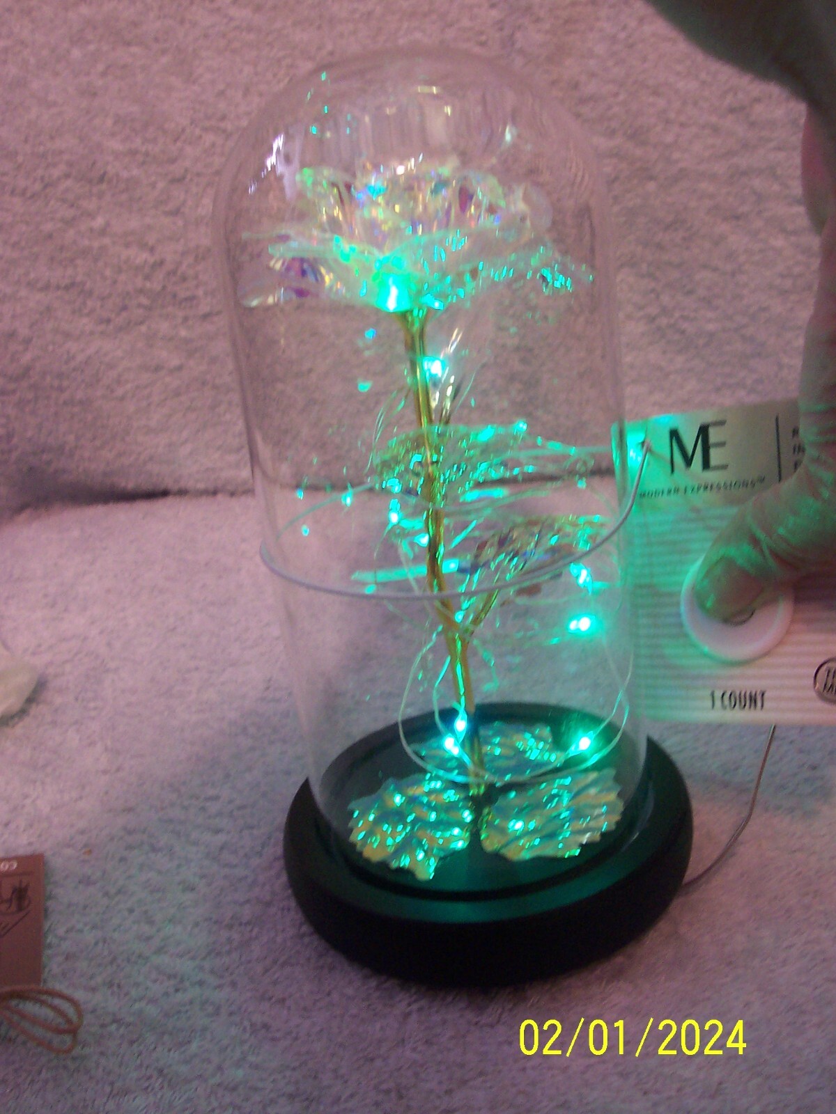 Decorative Dome Roses 1 Pink & 1 Clear Lights Up Blinks & Changes Color See Pics