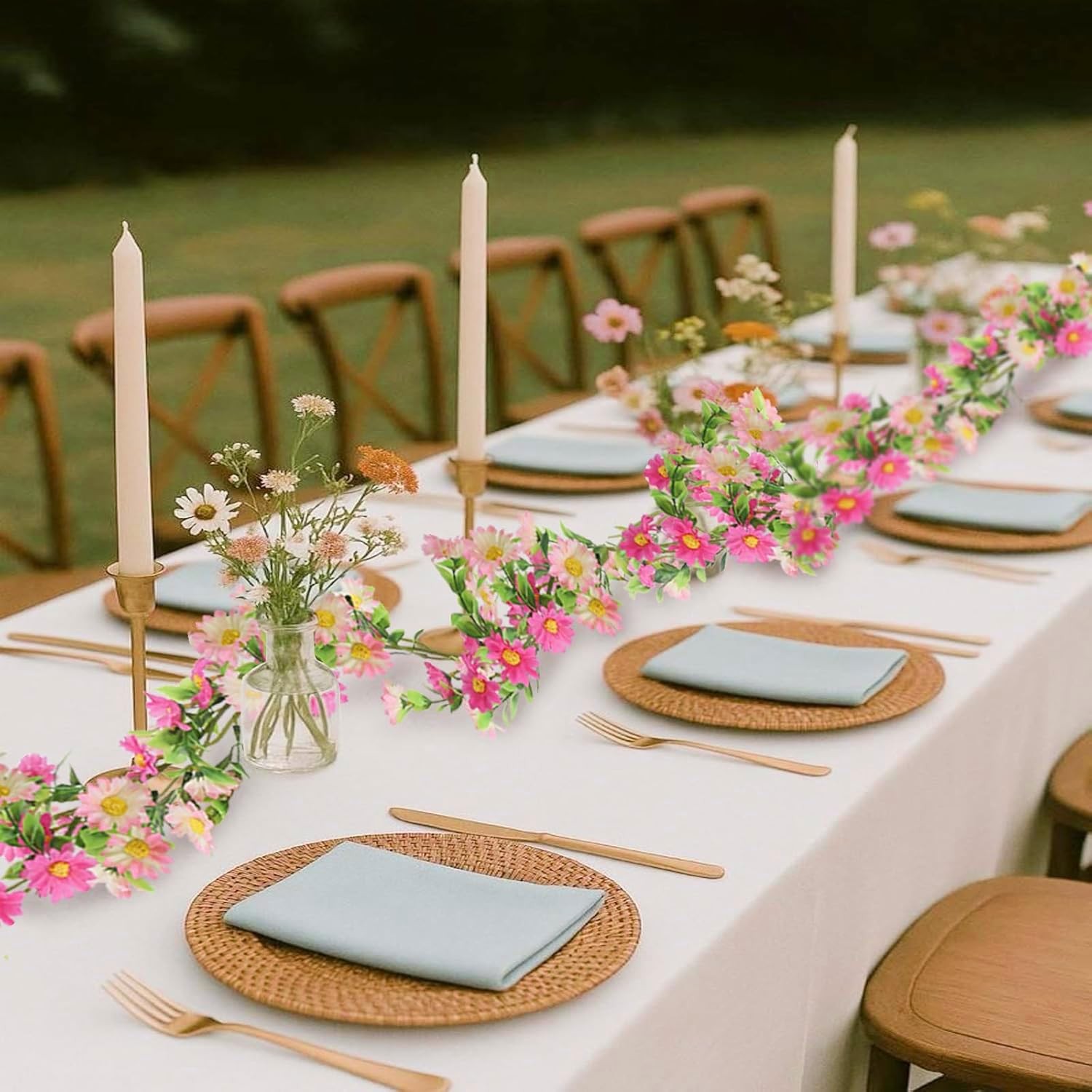 6.5ft Silk Flower Garland Pink Wildflower & Artificial Daisy Vine with 88 Blo…