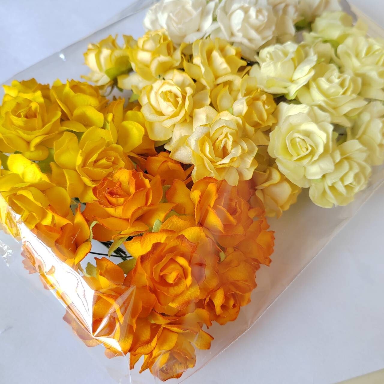 50 Mix Yellow Tone Artificial Flowers Rose Flower Paper Flower size 30-35 mm