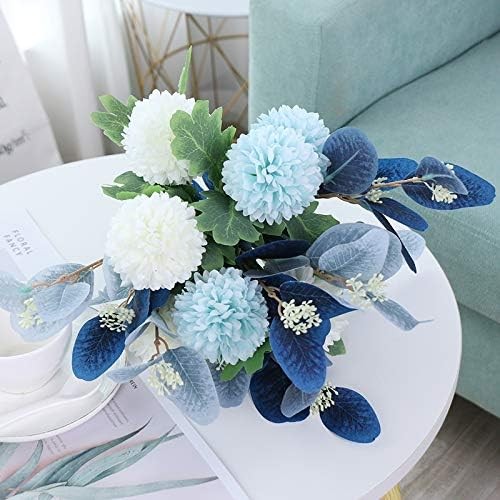 Artificial Flowers with Ceramic Vase Faux Hydrangea Flower Arrangements Blue