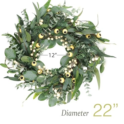 Wreaths for Front Door 22 Inch, All Season Greenery Wreath Olive 22 inch