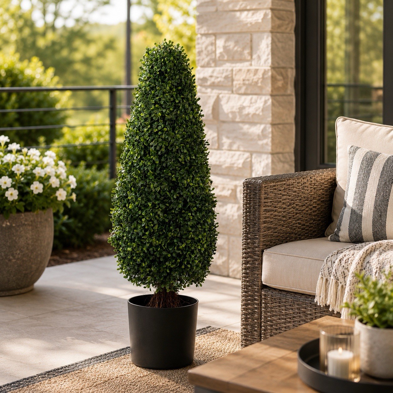 3’ UV Artificial Boxwood Tower Topiary Tree Indoor/Outdoor