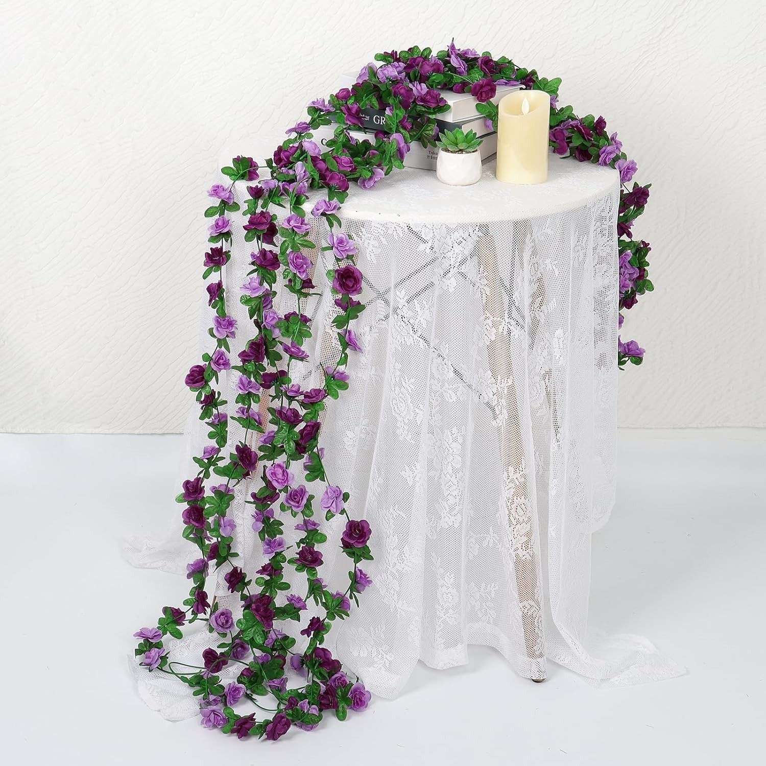 9 Pack 72 FT Artificial Flower Garland Fake Purple Roses Vines Silk Flowers Faux