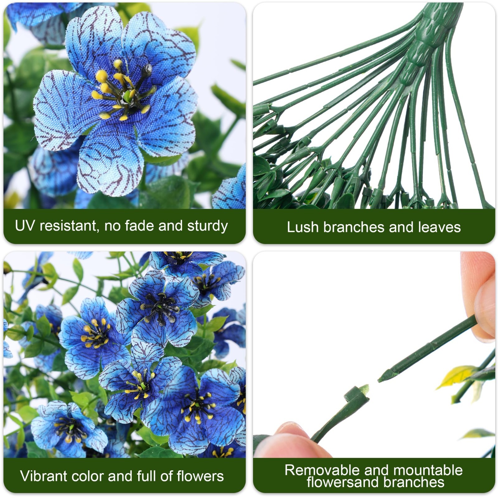 Faux Hanging Flowers – 2 PCS UV Resistant Silk Violets & Eucalyptus for Outdoor