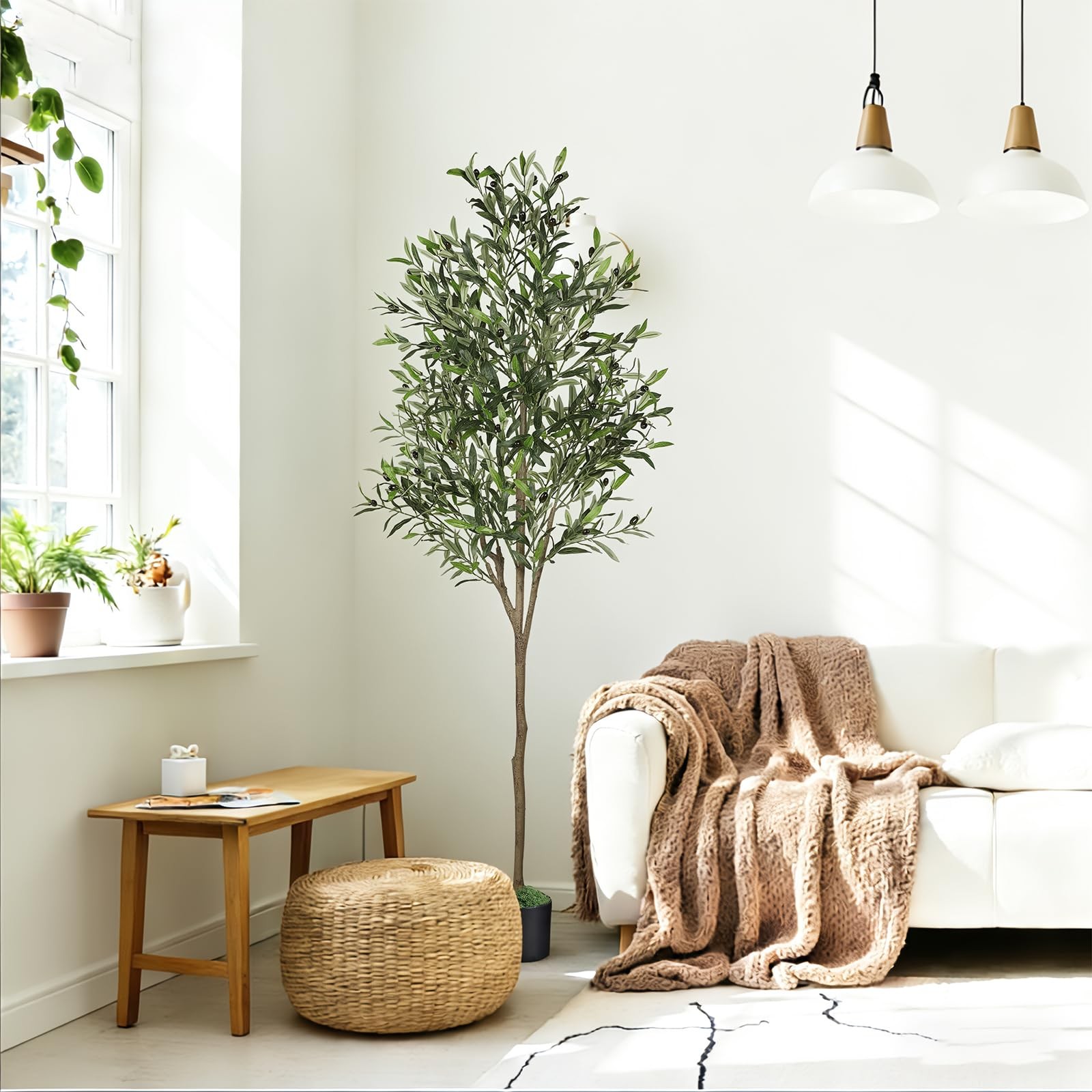 6ft Olive Tree Artificial Indoor, Fake Tree Potted Faux Olive Trees with Life…