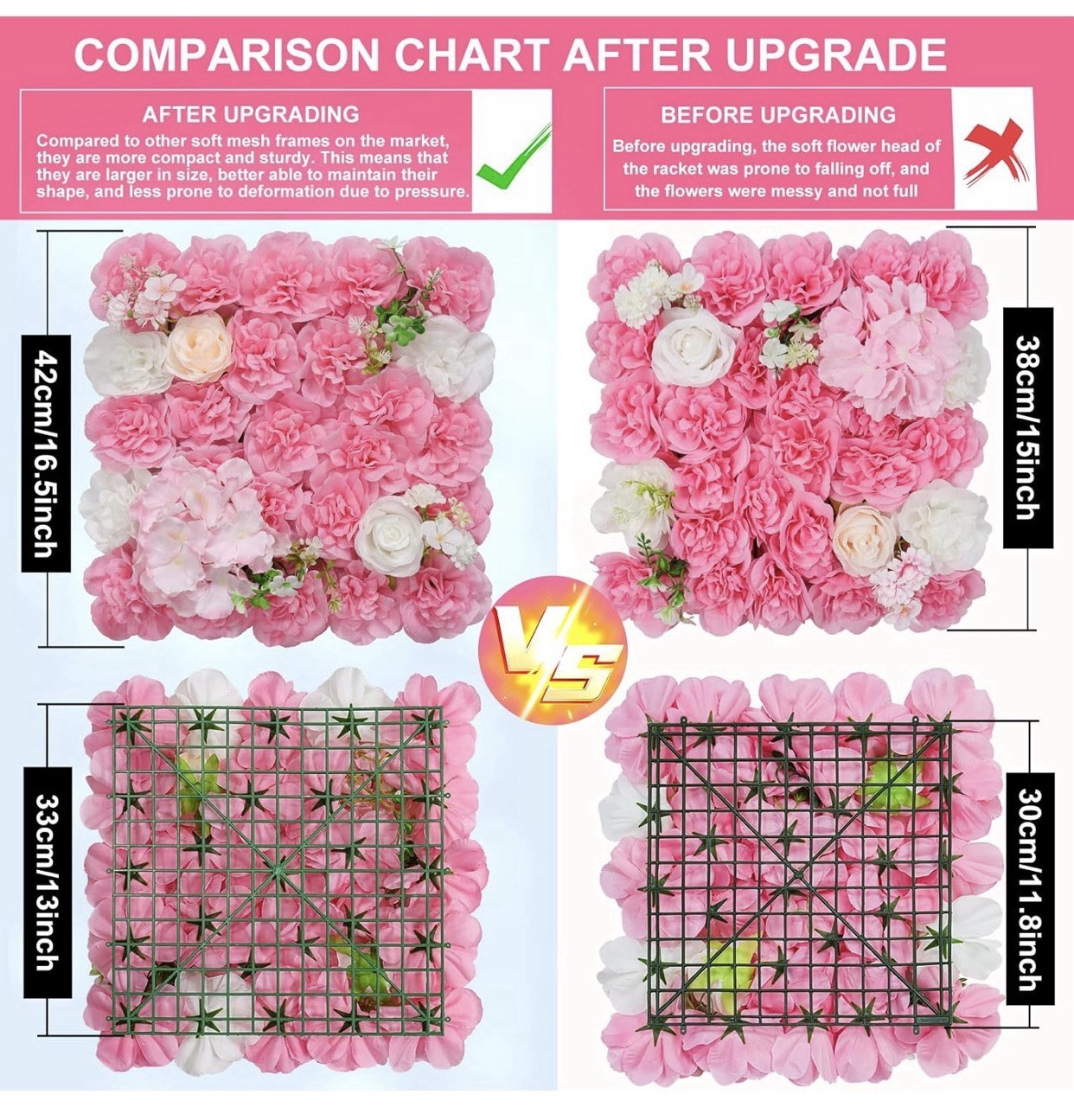 Flower Wall Backdrop 12pcs 16.5×16.5 Inch Artificial Floral Wall Panel #57