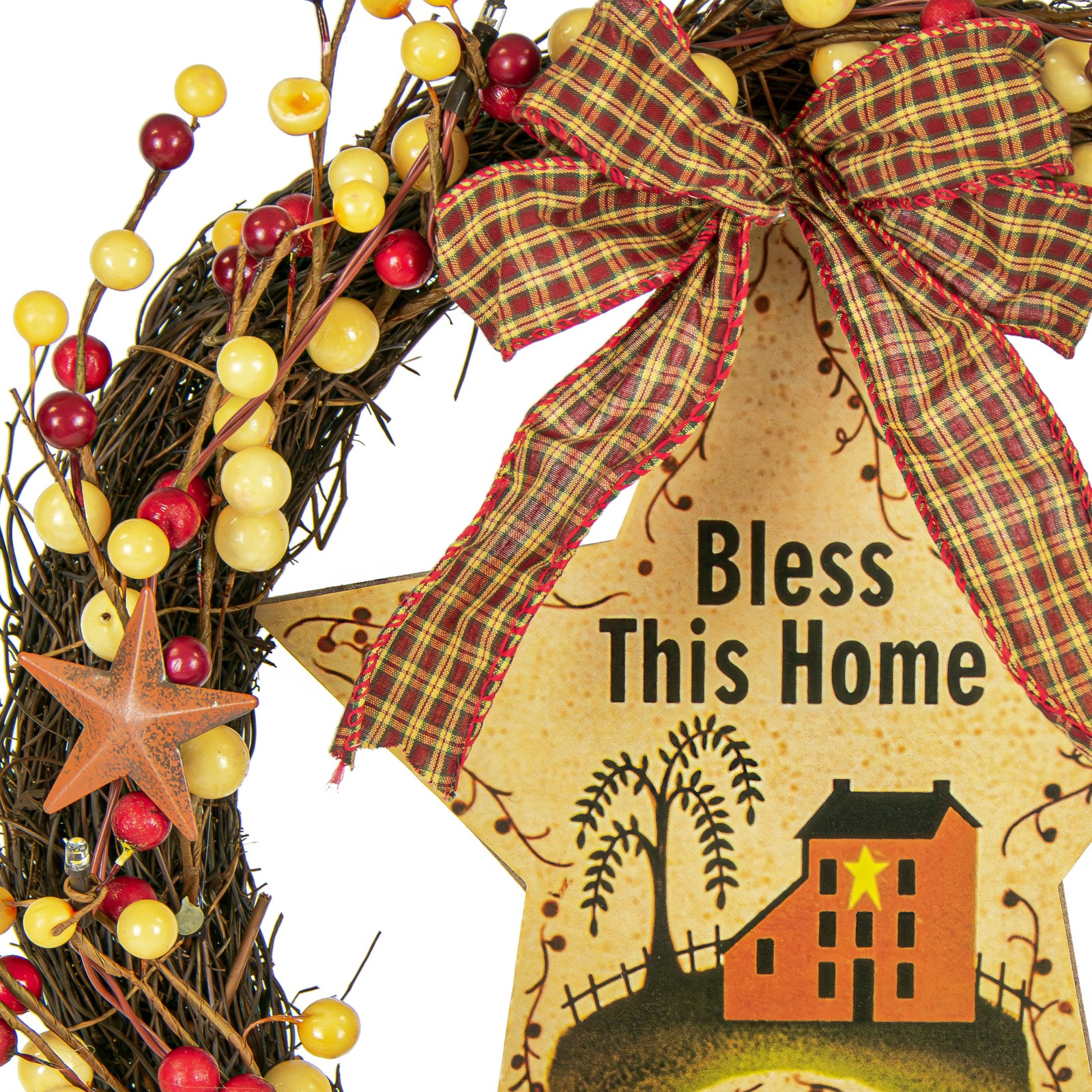 Illuminated “Bless This Home” Country Star Decorative Wreath 12″ x 12″