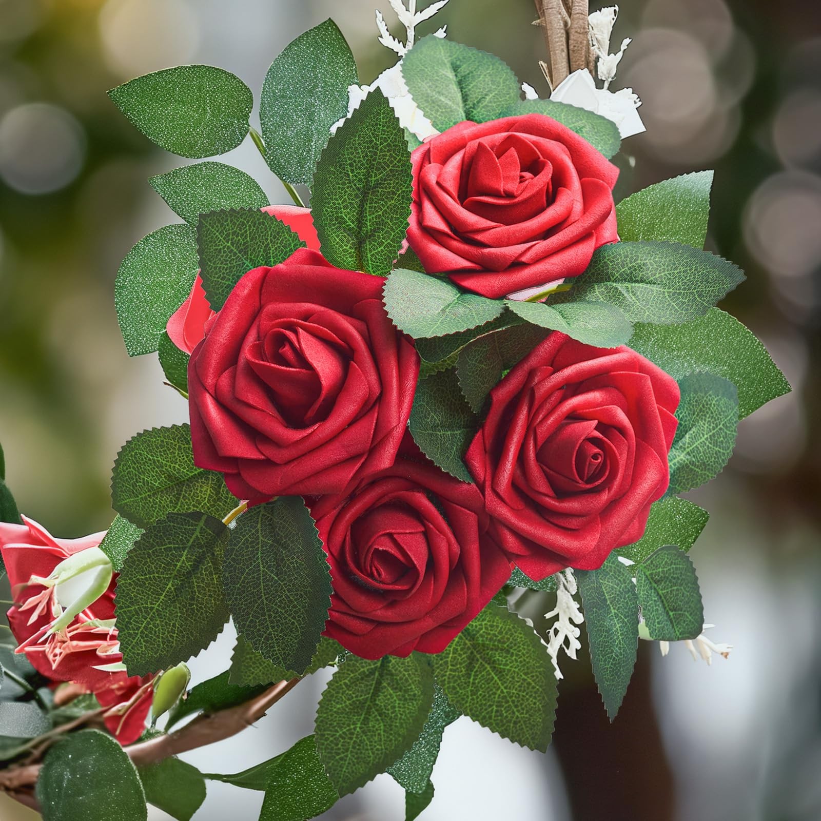 50 PCS Artificial Green Leaves Bulk Fake Rose Flower Greenery Wedding Decor