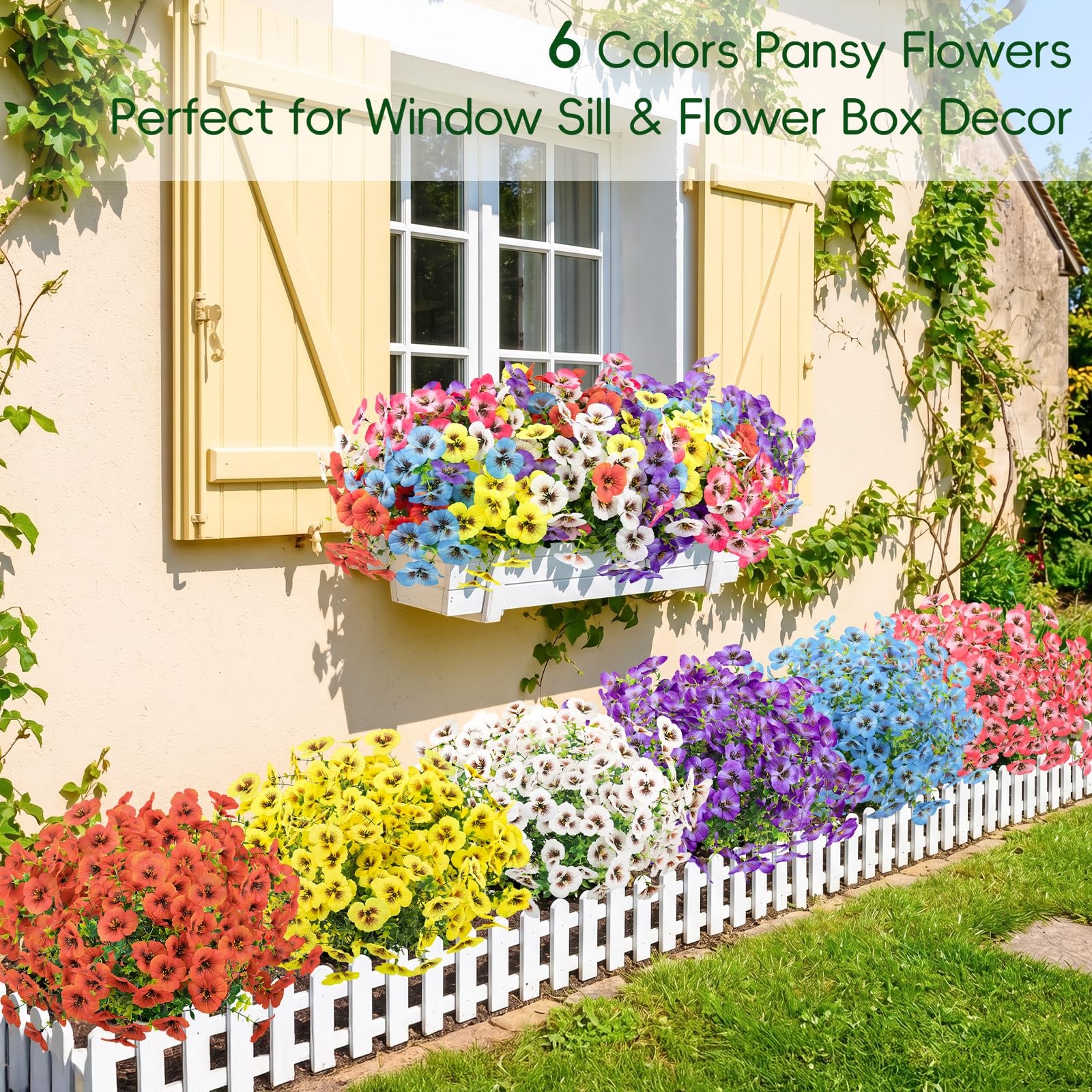 12 Bundles Artificial Flowers for Outdoors UV Resistant Fake Pansies Outdoor …