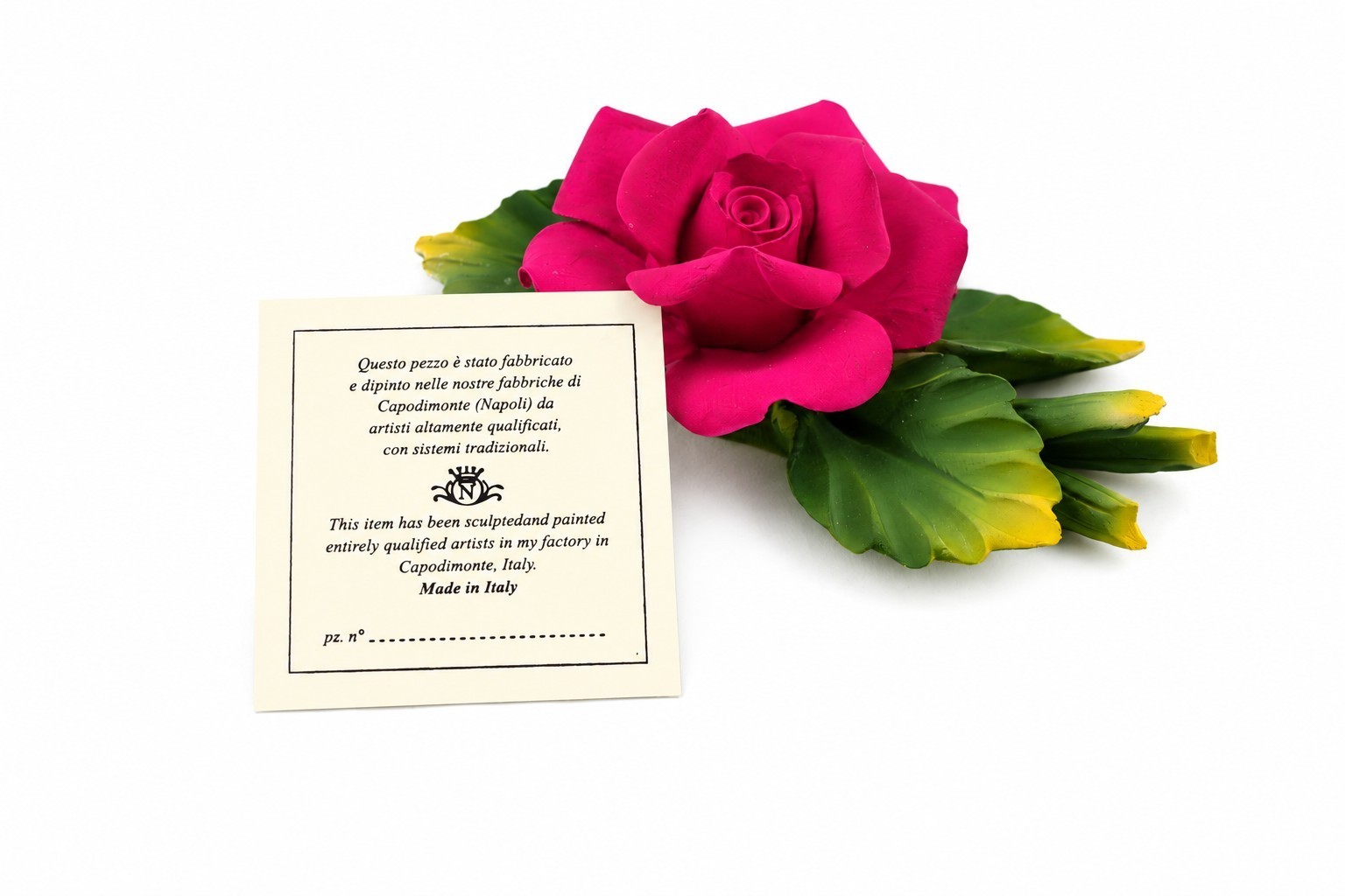 Capodimonte 7″ X 4″ Inch Italian Handmade Ceramic Fushia Rose