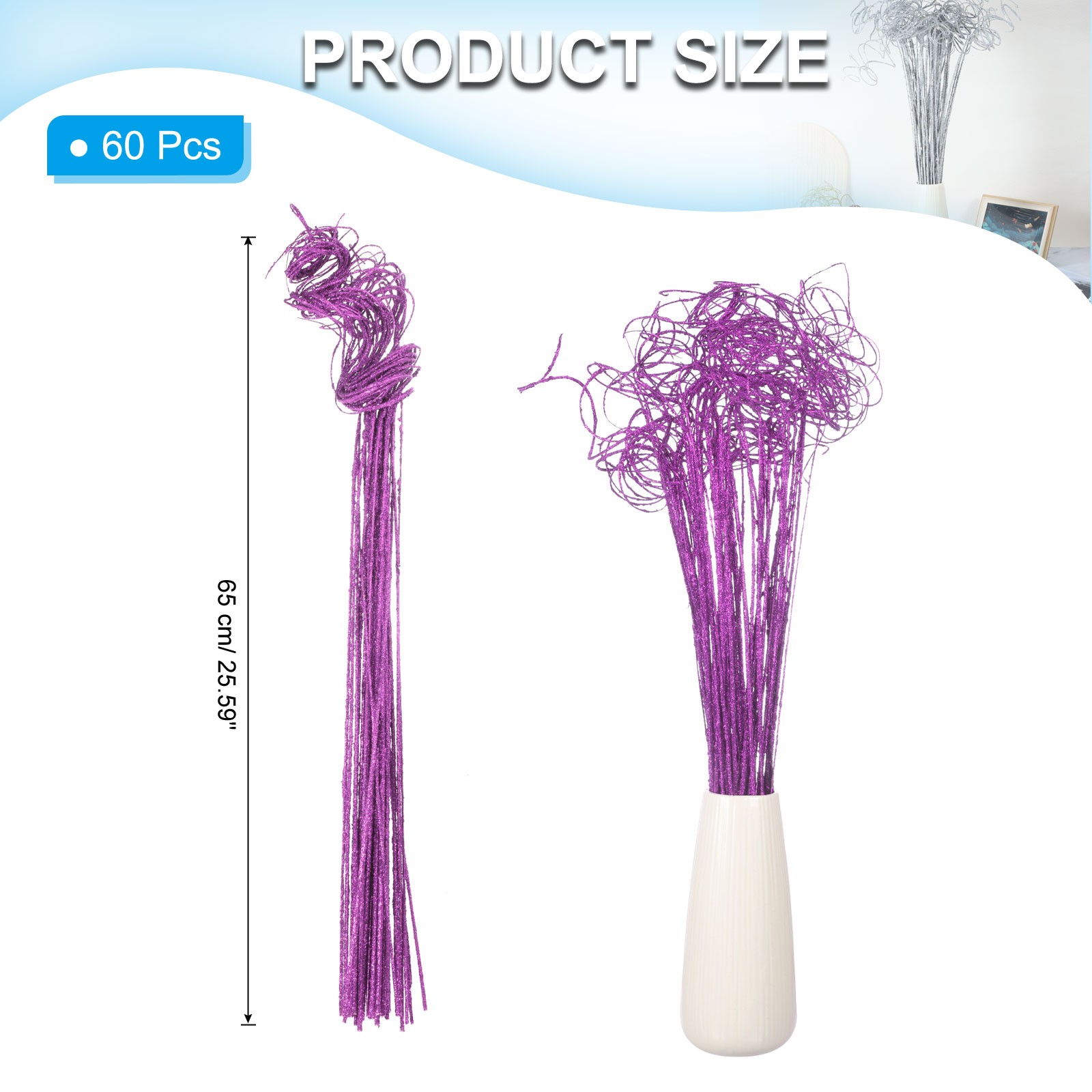 60 Pcs Glitter Dried Curly Willow Branches Natural Branches Twigs, Purple