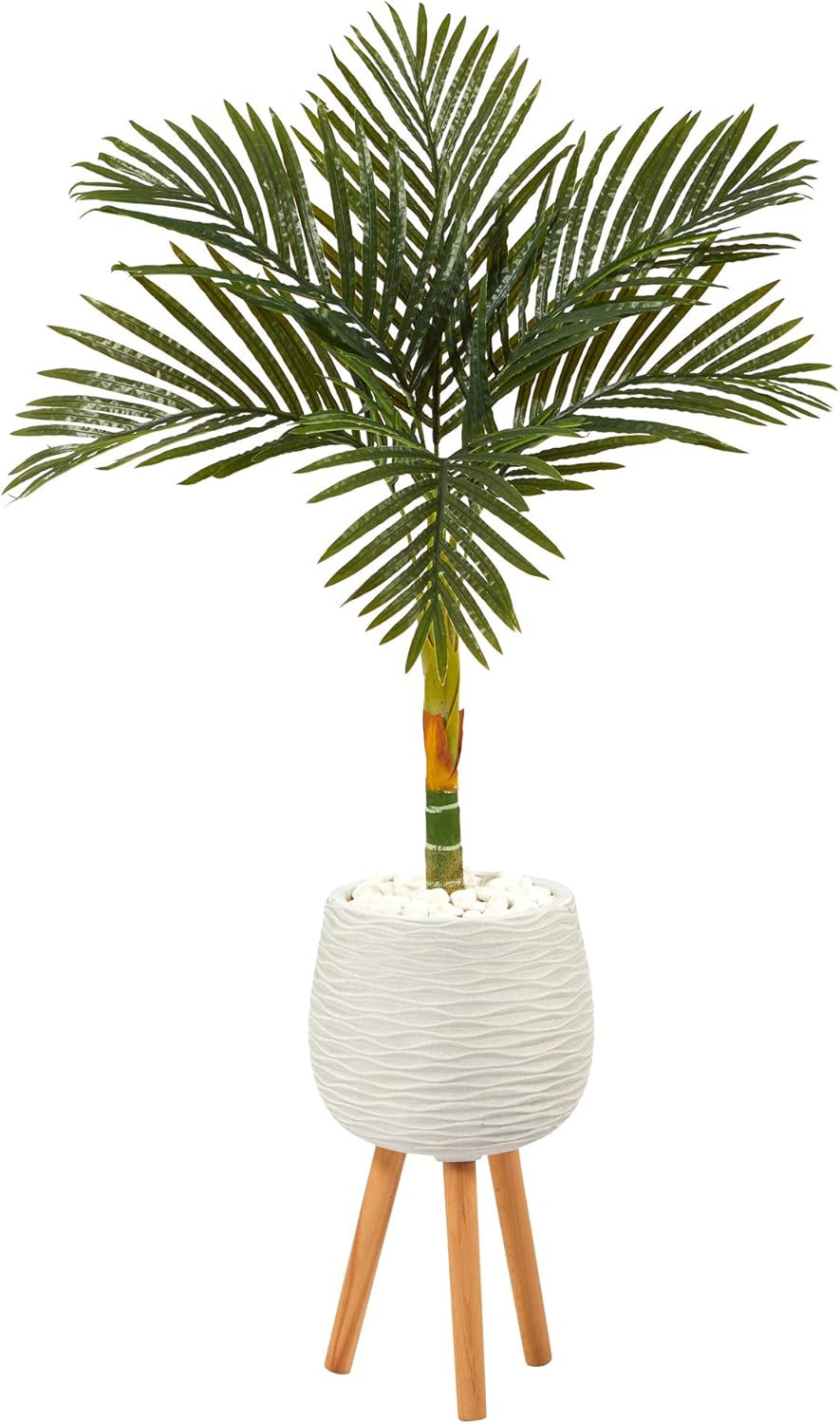 4.5Ft Golden Cane Palm Tree in Elegant White Planter with Stand