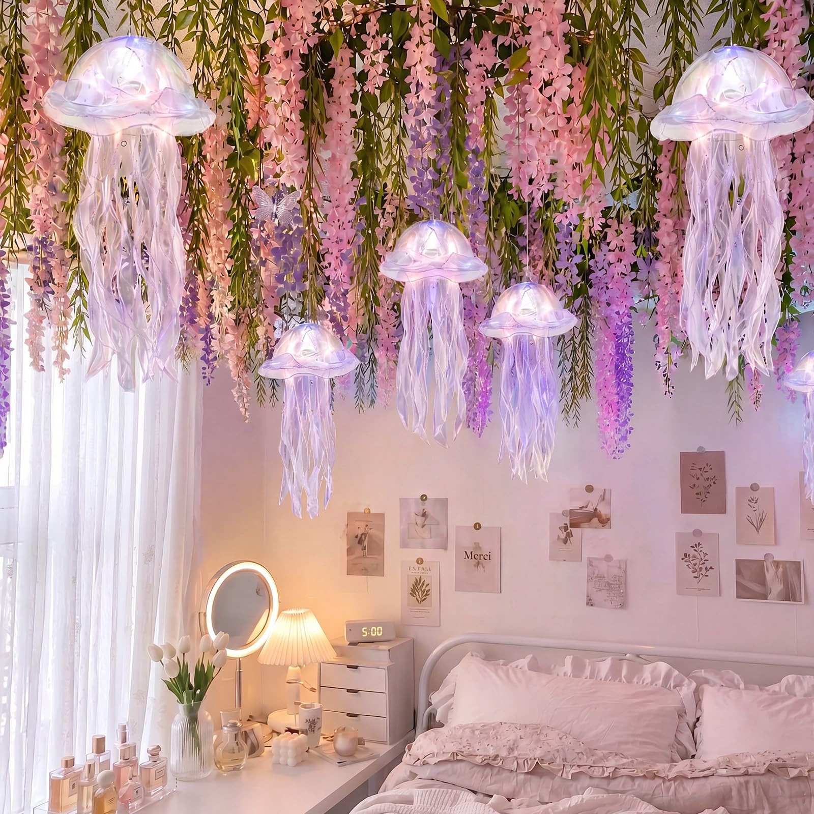 68 PCS Aesthetic Bedroom Ceiling Decor Light Up Jellyfish Lantern Vine Fairy