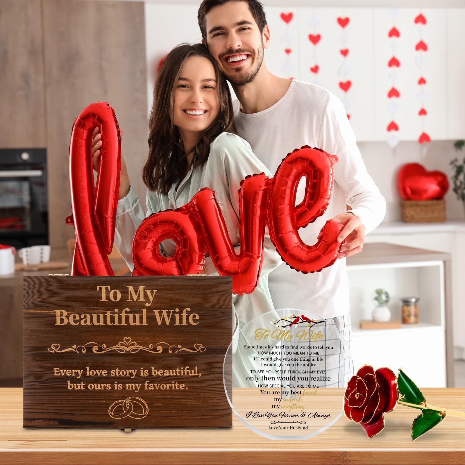 To My Beautiful Wife Women Engraved Wooden Gift Set Includes Crystal Base 24K…