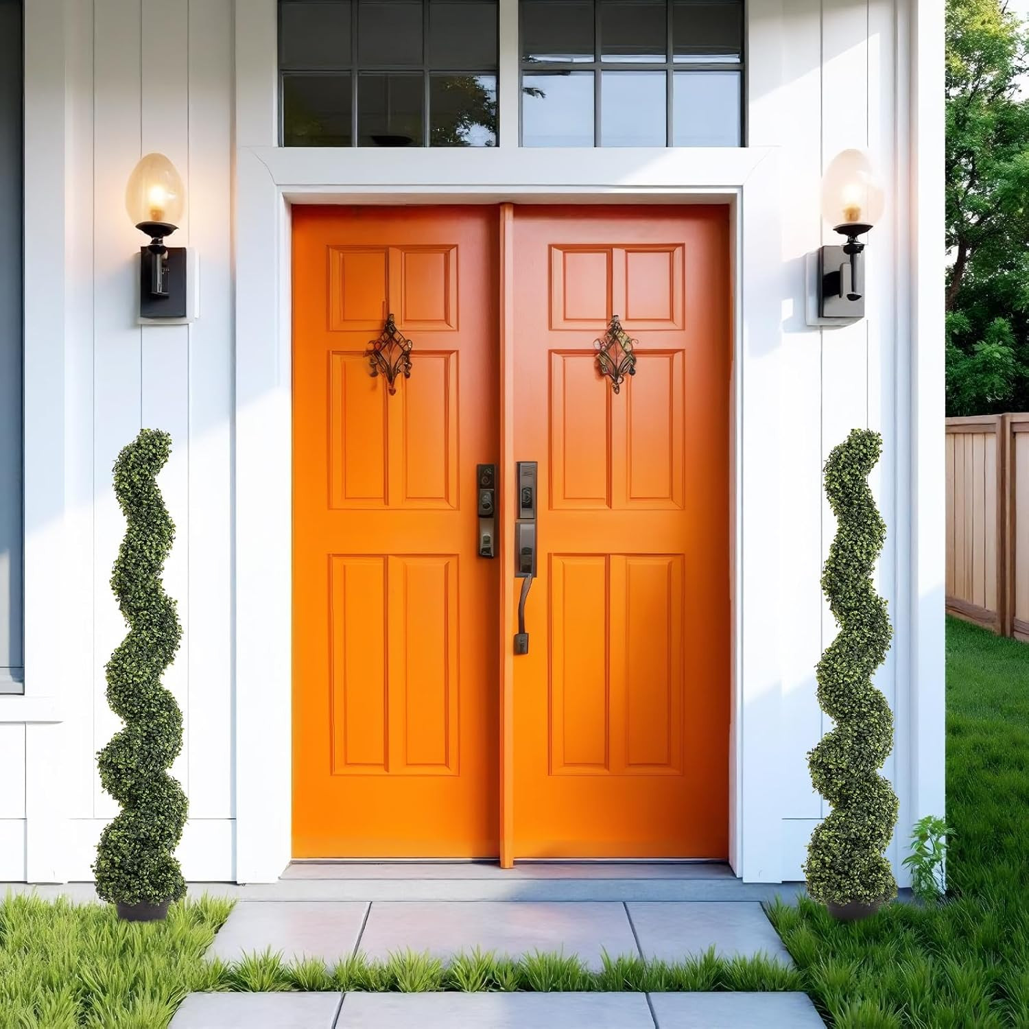 5Ft UV Resistant Spiral Boxwood Topiary Trees – Set of 2 for Outdoor Decor