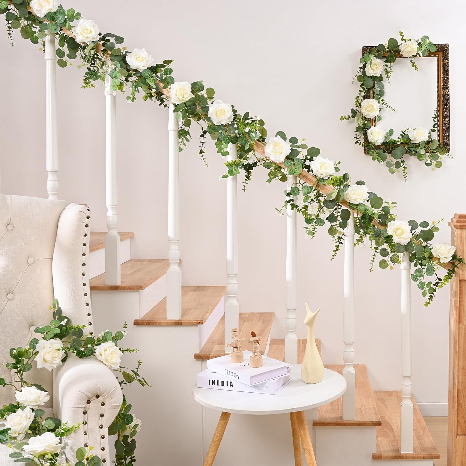 2Pcs 13 FT Artificial Flower Garlands Real Touch Fake Floral Silk White Rose …