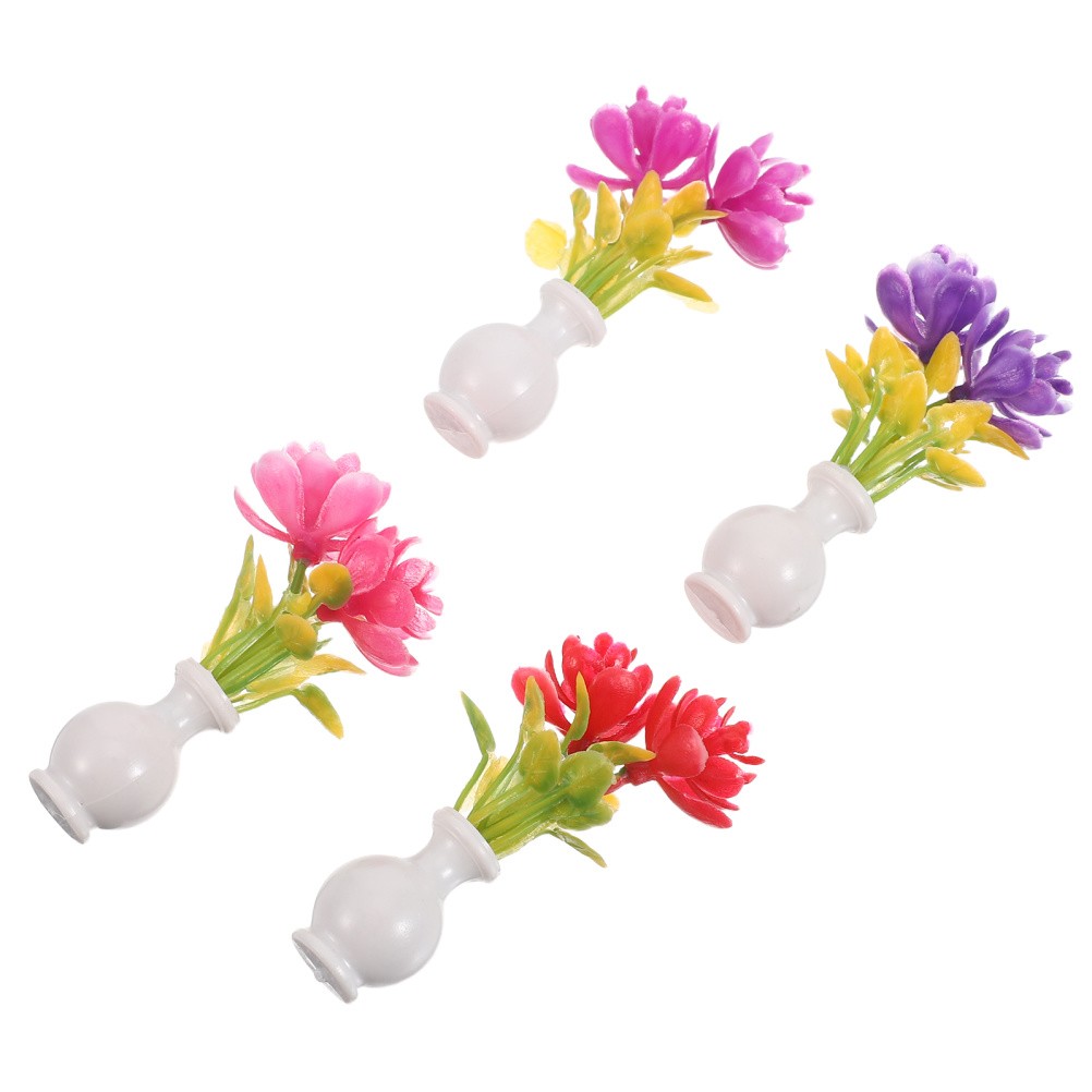 4 Pcs Dollhouse Simulated Flowers Fairy Gardens Accessory Mini Bud Vase