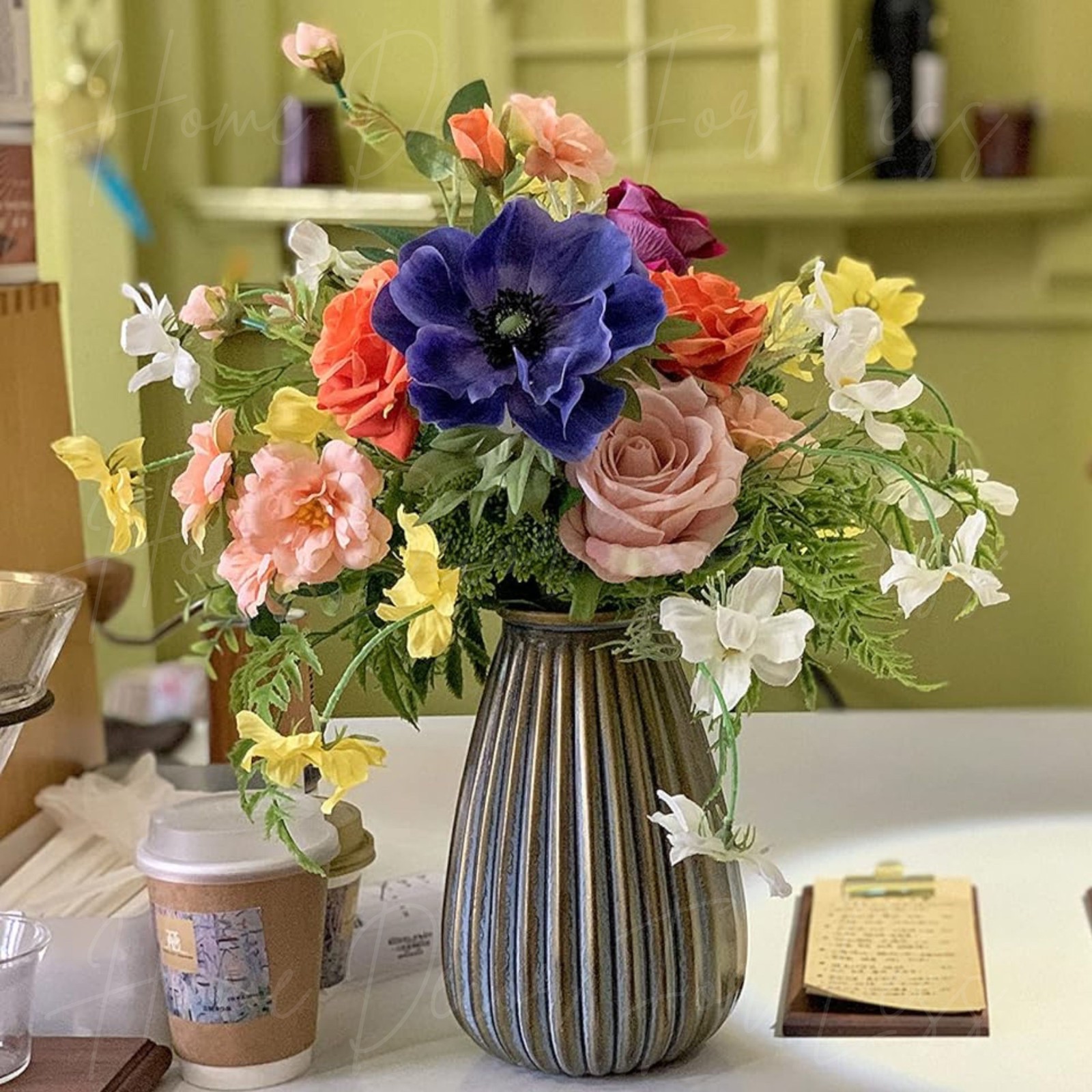 Artificial Spring Floral Flower Arrangement Ceramic Vase Centerpiece Home Decor