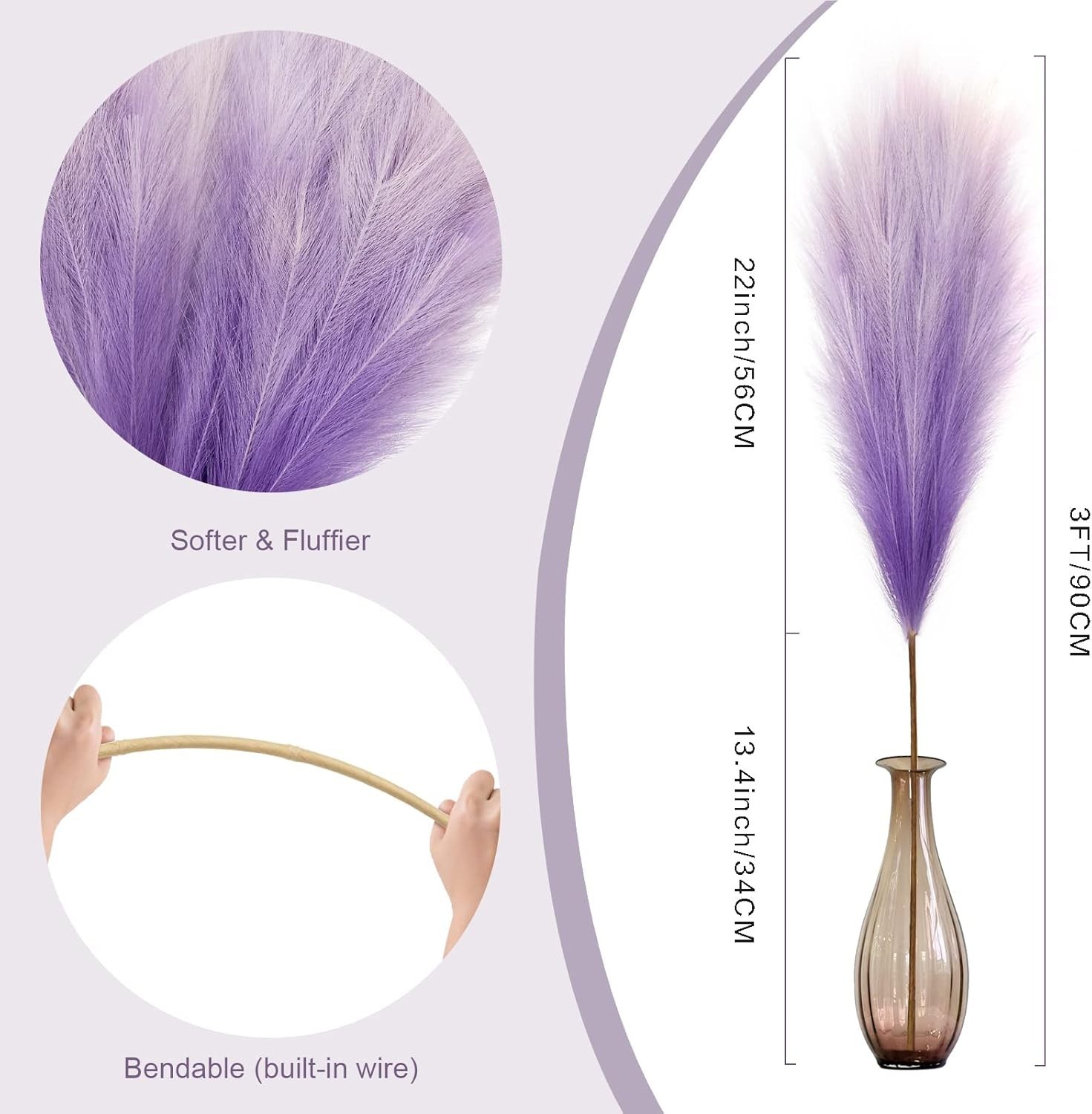8Pcs 3FT Purple Colorful Faux Pampas Grass, Fake Artificial Pampass Grass Dec…