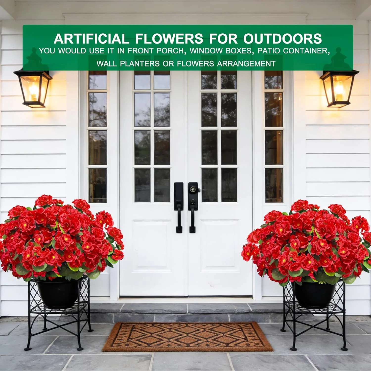 Artificial Geraniums Flowers for Outdoors Summer Decor, 4 Bundles Fake Flowers S