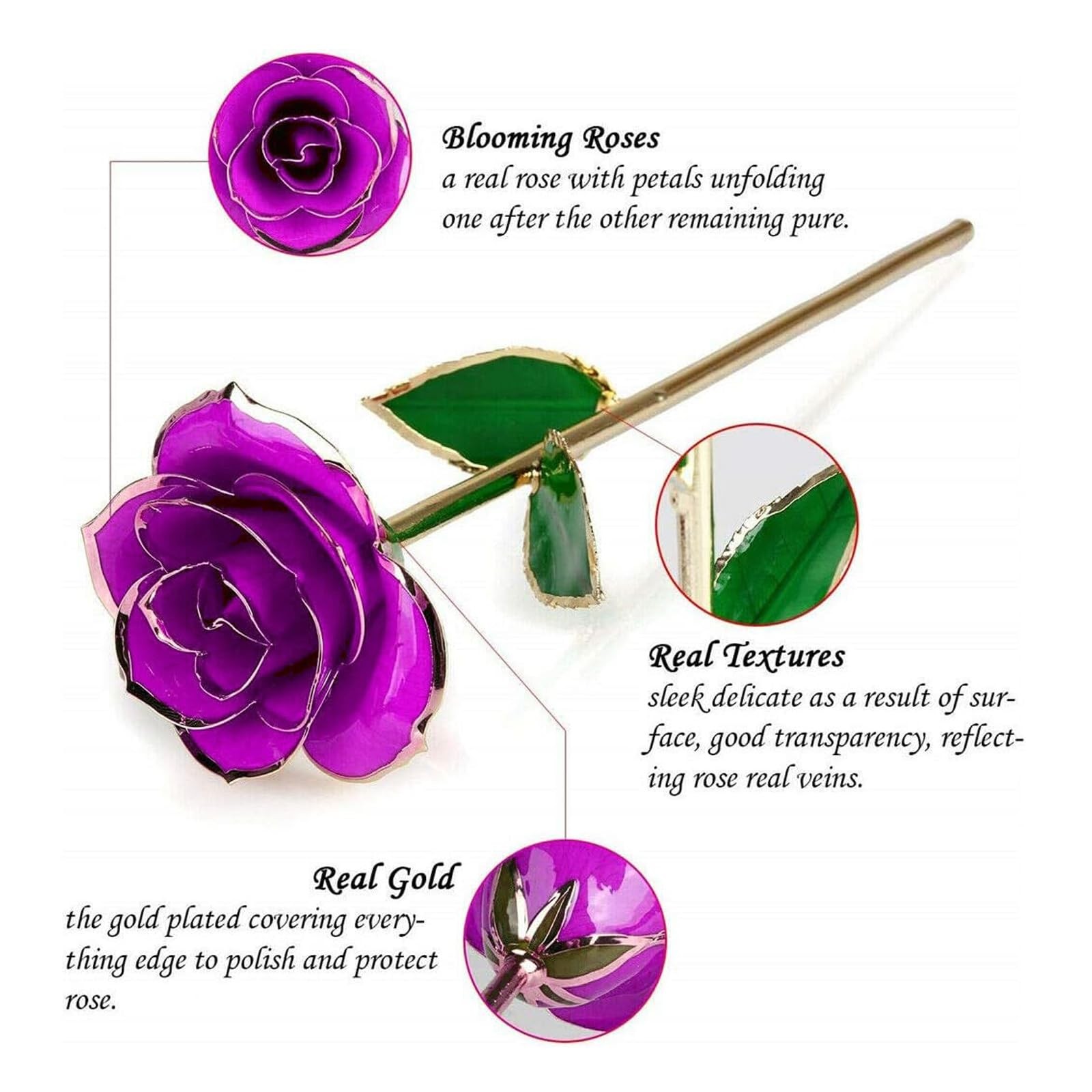 Valentines Day Gifts for Her, Real Rose Dipped in 24K Gold, Preserved Rose Fl…