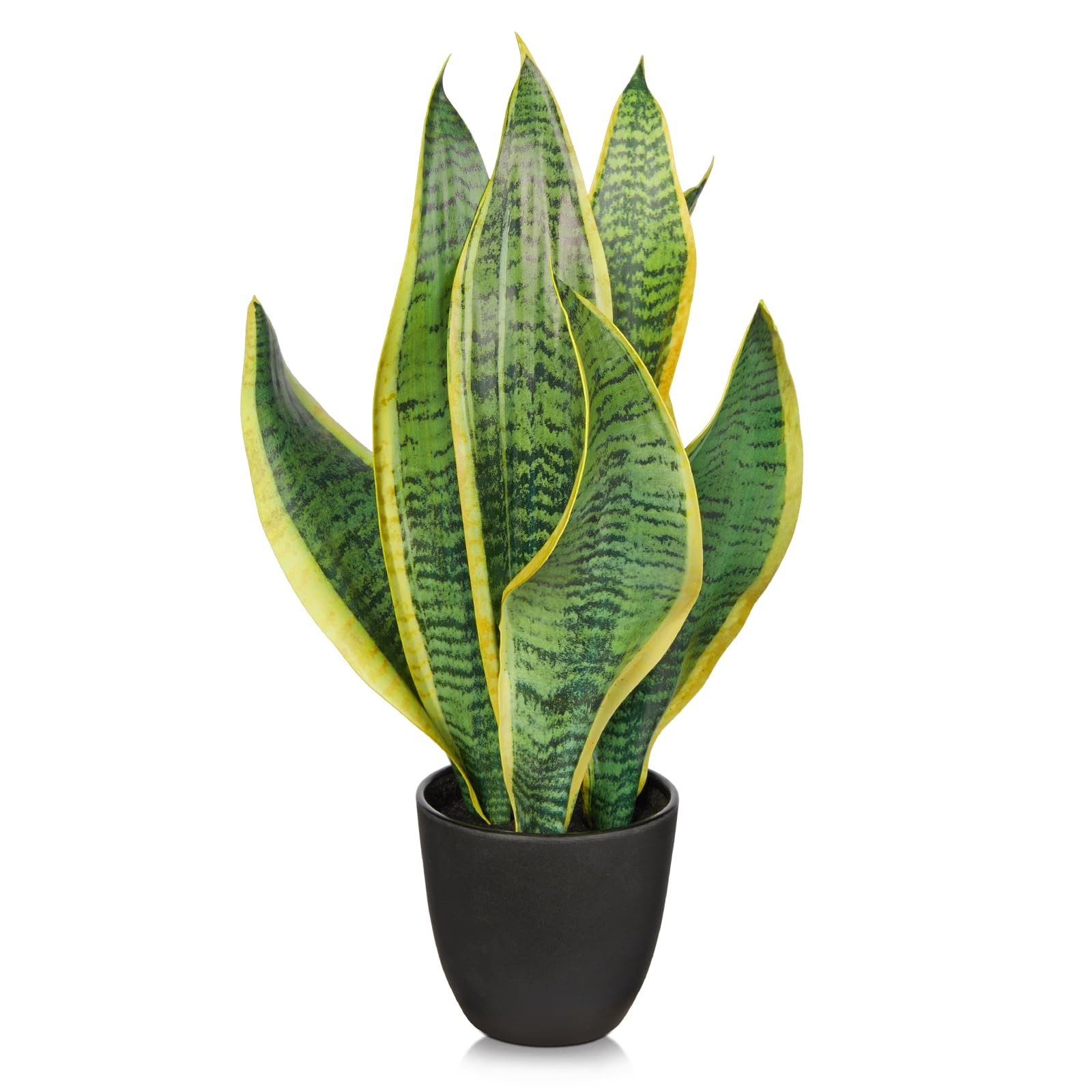 Fake Snake Plant 16 Inch Artificial Indoor Sansevieria Black Pot Home Decor