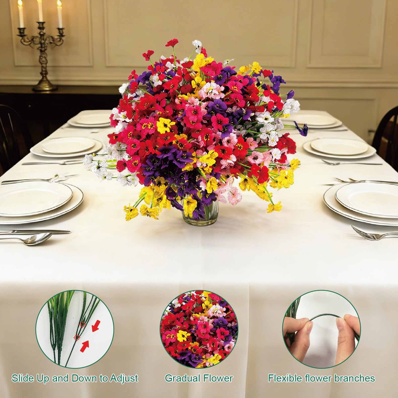 24 Pcs (6 Color) UV Resistant Outdoor Artificial Faux Flowers Plants Realistic P