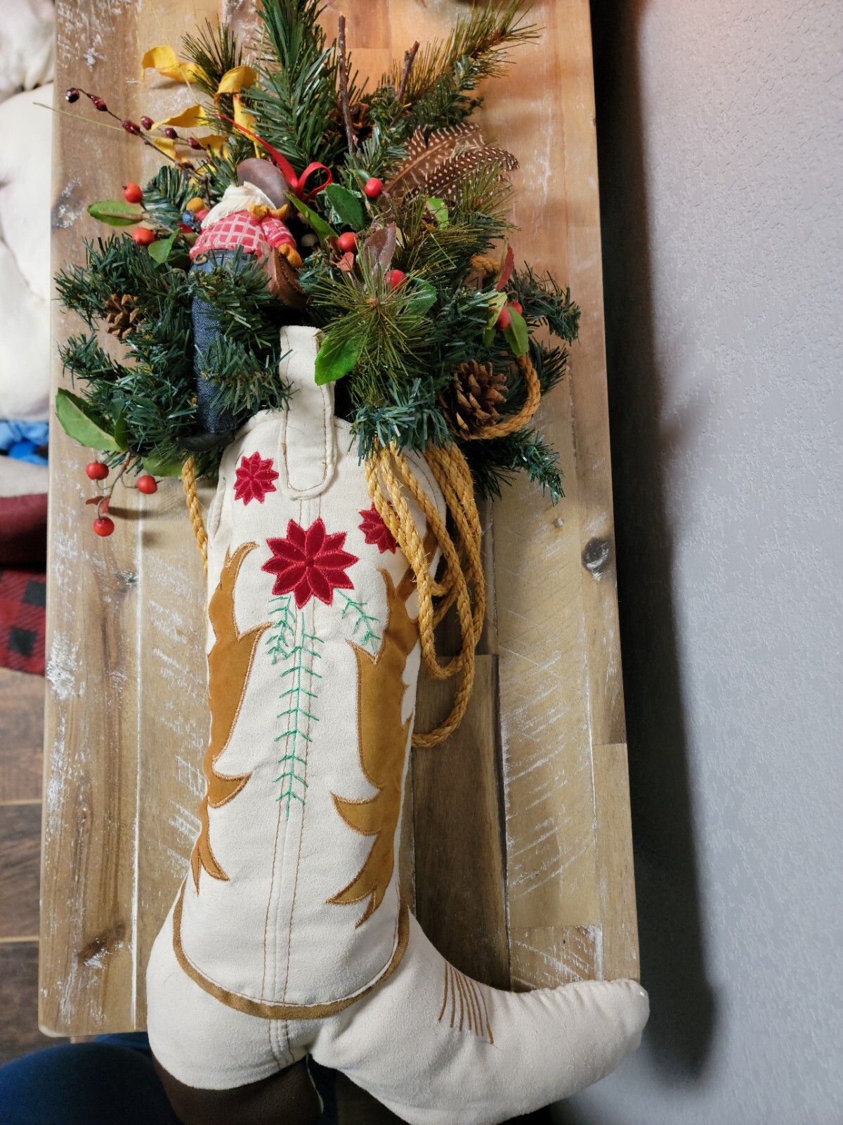 Western Cowboy Boot Christmas Tree Pine Tree Santa Holiday Arrangement Farmhouse