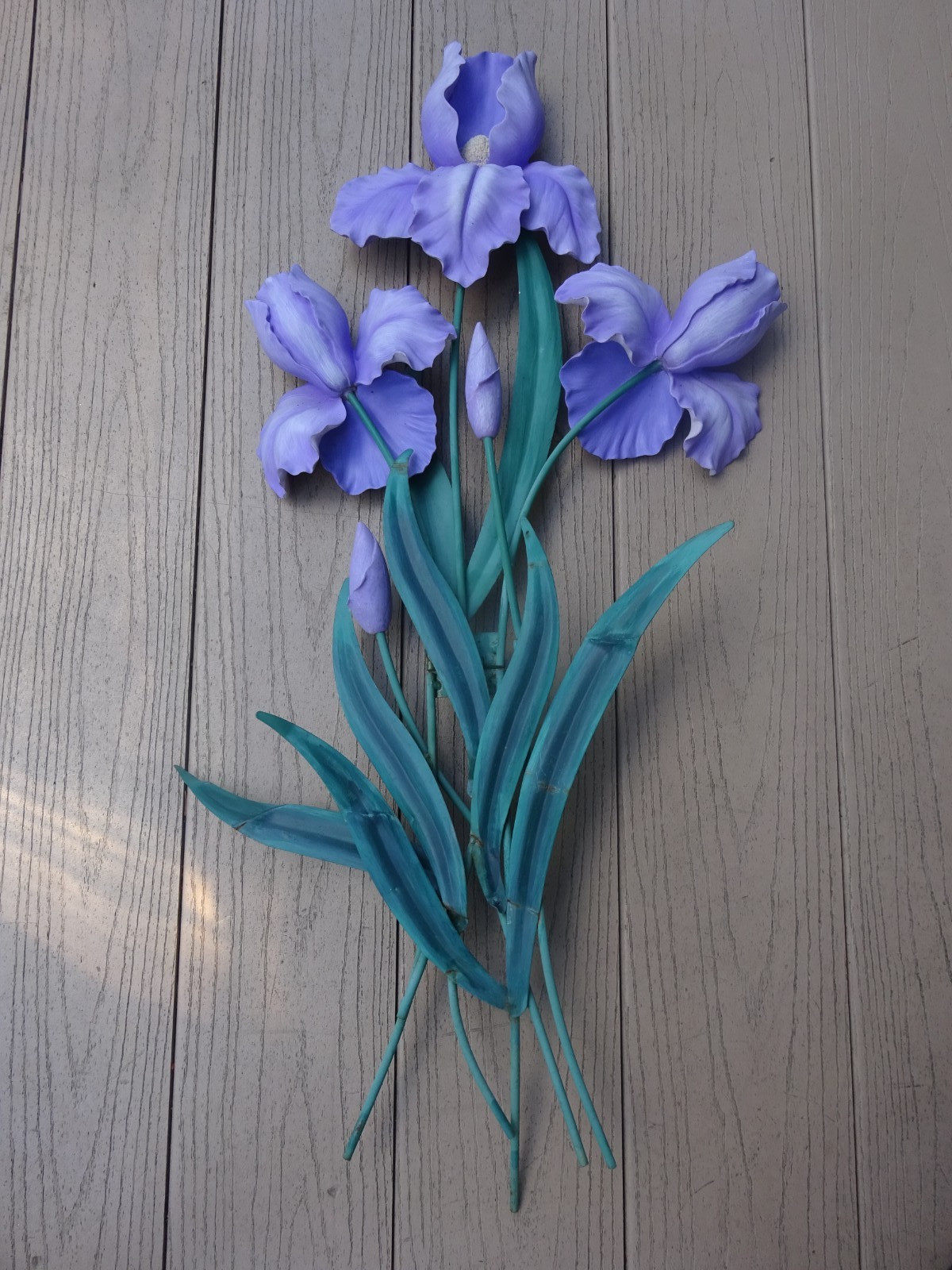Vintage Wmg 2005 Lavender Purple Iris Metal Leaves Wall Plaque 29“ x 13″ Folding