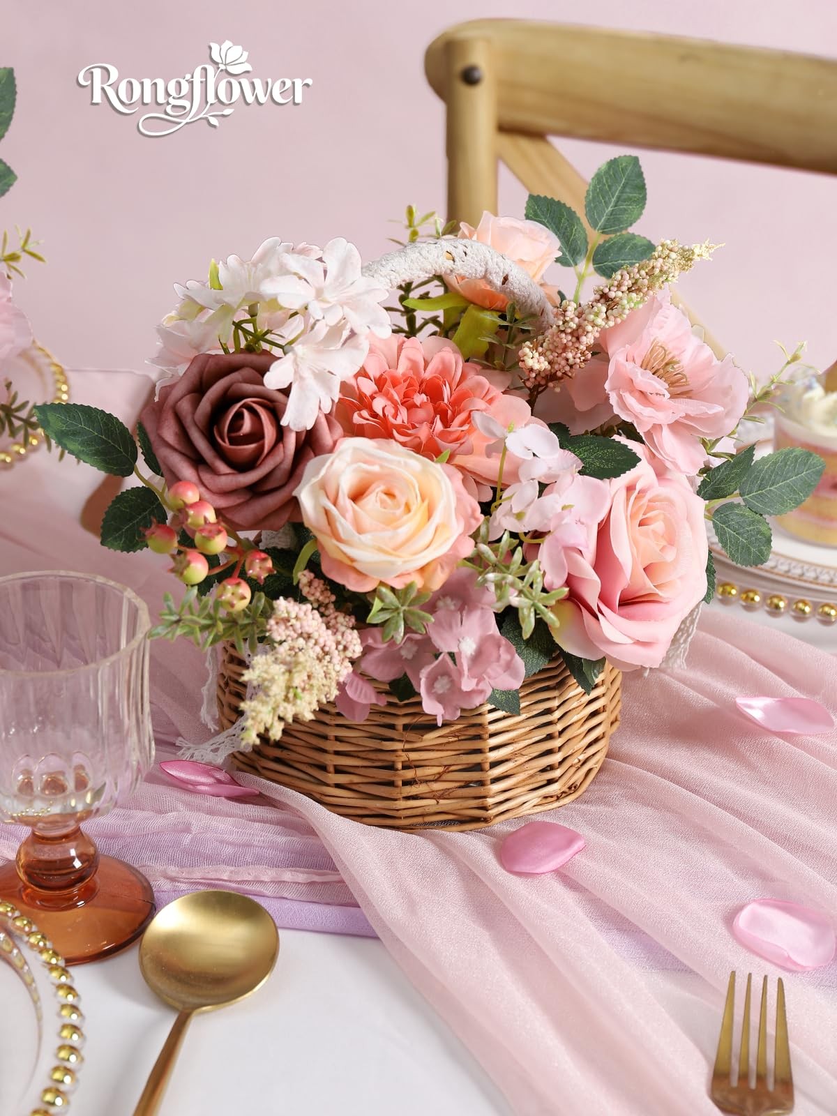 Pink Artificial Flowers Combo Box Set Silk Fake Rose DIY Floral Centerpiece