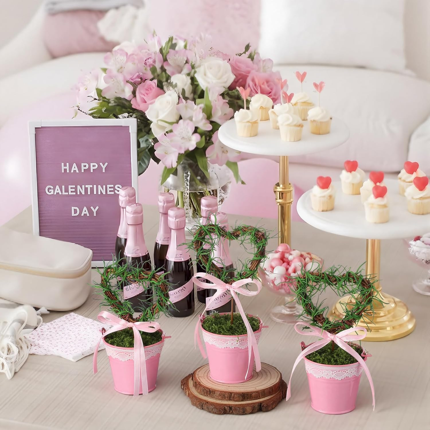 3 Pcs Valentine’s Day Heart Topiary Trees in Pots for Tabletop Decor