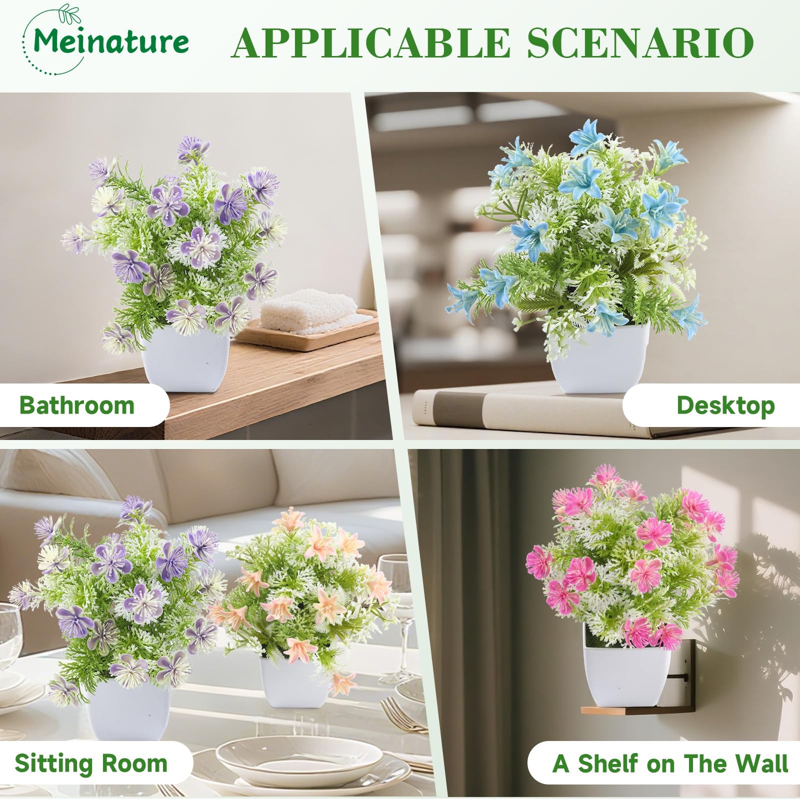 Mini Artificial Faux Plants Fake Plant with Flowers for Bathroom Office Home