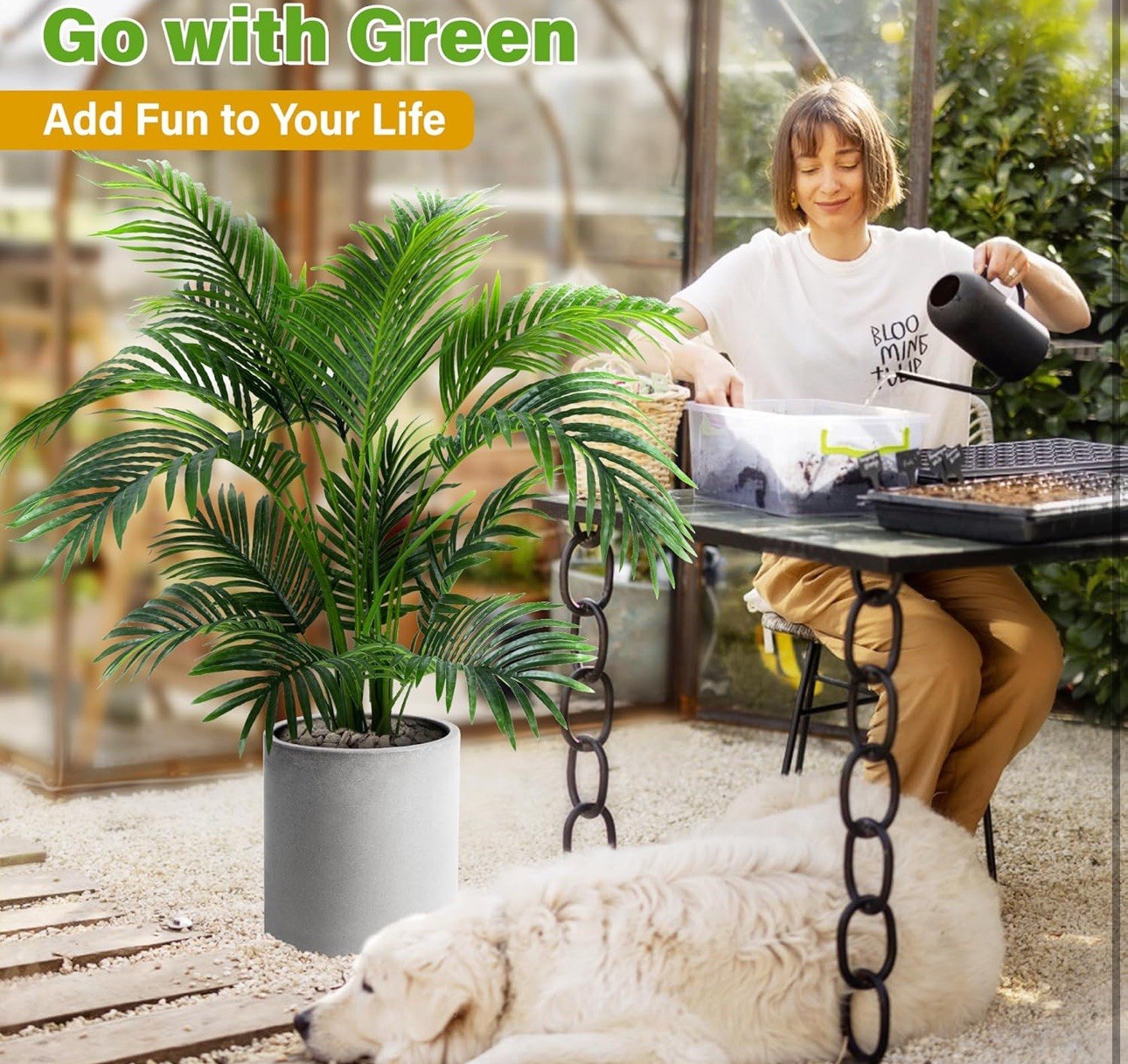4ft Artificial Areca Palm Tree Plant, 47in Fake Cane Palm Silk Tree Indoor Ou…